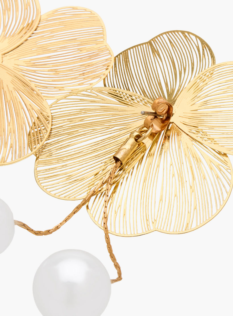 Metallic Floral Earrings with Pushback Closure-women-watchesandjewellery-jewellery-earrings-image-3