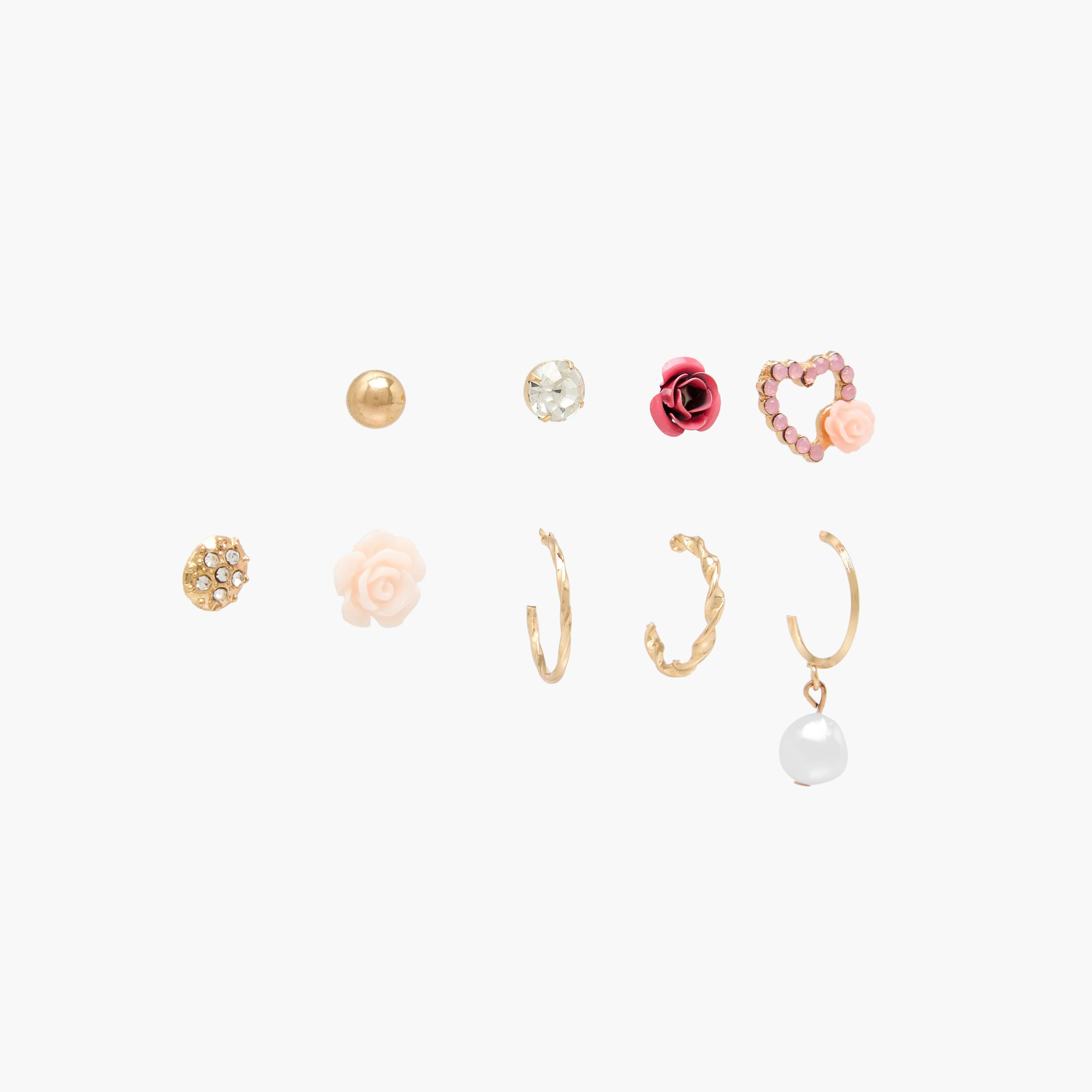 Pack of 9 Gold Tone Embellished Earrings with Pushback Closure-women-watchesandjewellery-jewellery-earrings-image-2