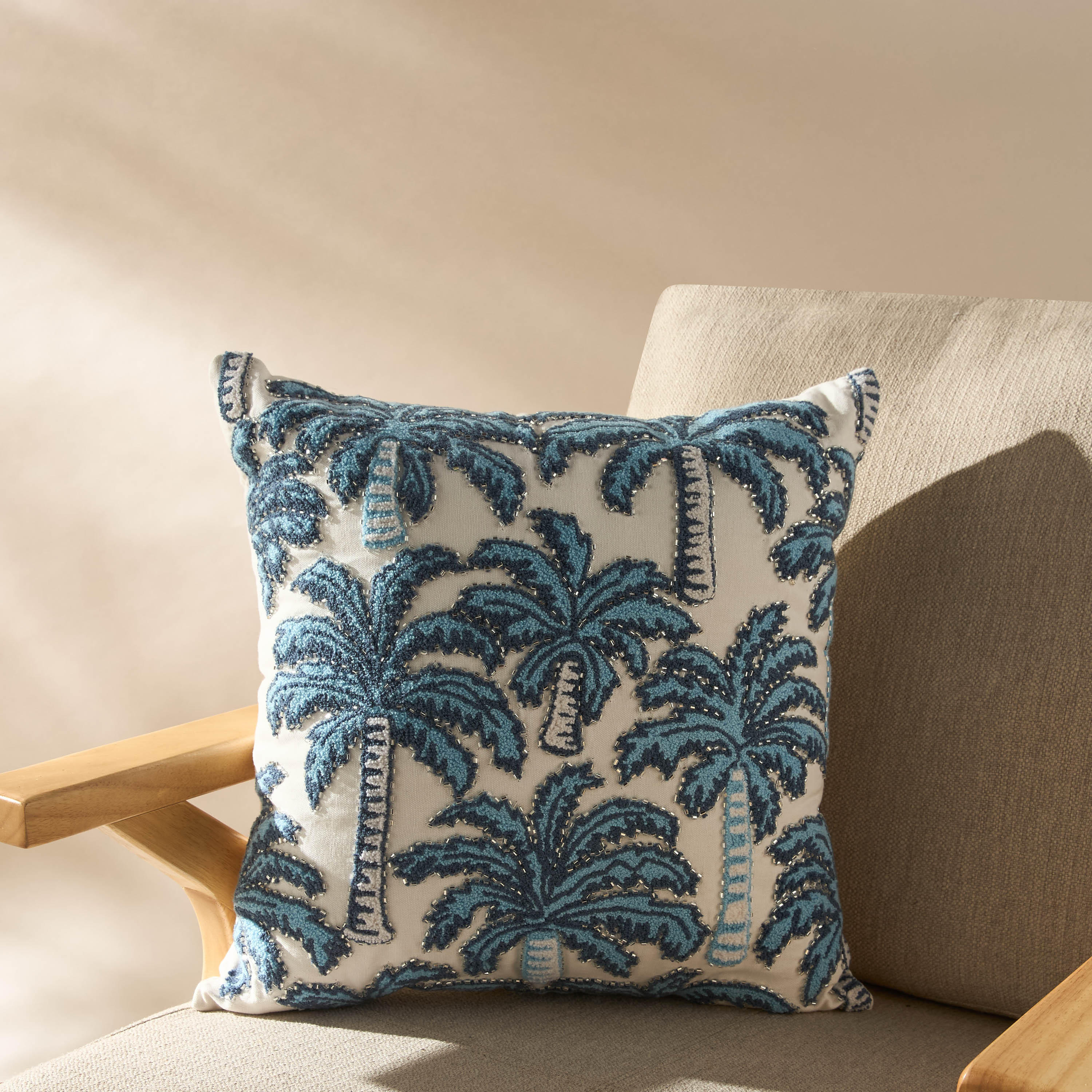 Palm Tree Embellished Filled Cushion - 45x45 cms-household-cushionsandthrows-filledcushions-decorativecushions-image-1