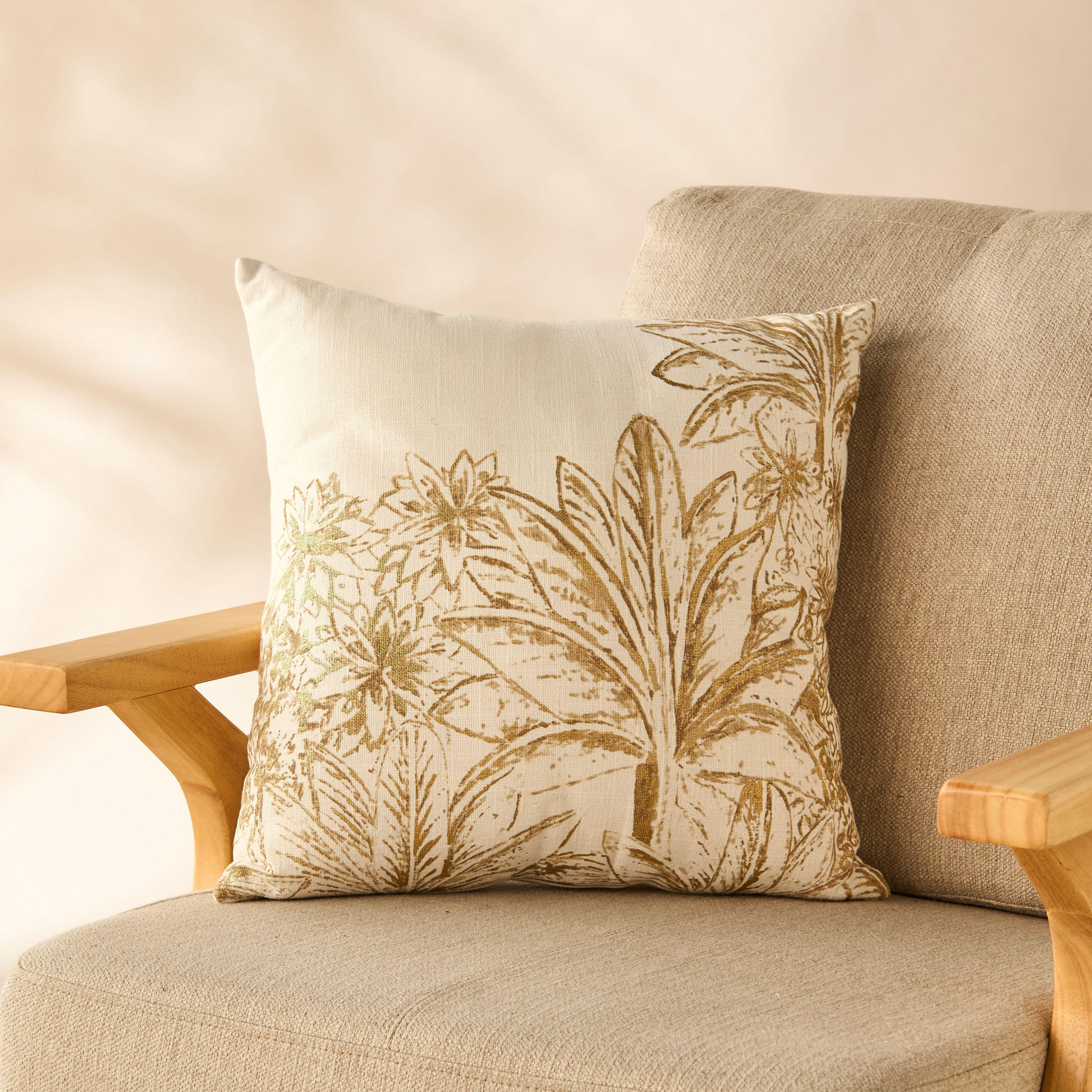 Floral Foil Print 2-Piece Filled Cushion Set - 45x45 cms-household-cushionsandthrows-filledcushions-decorativecushions-image-2