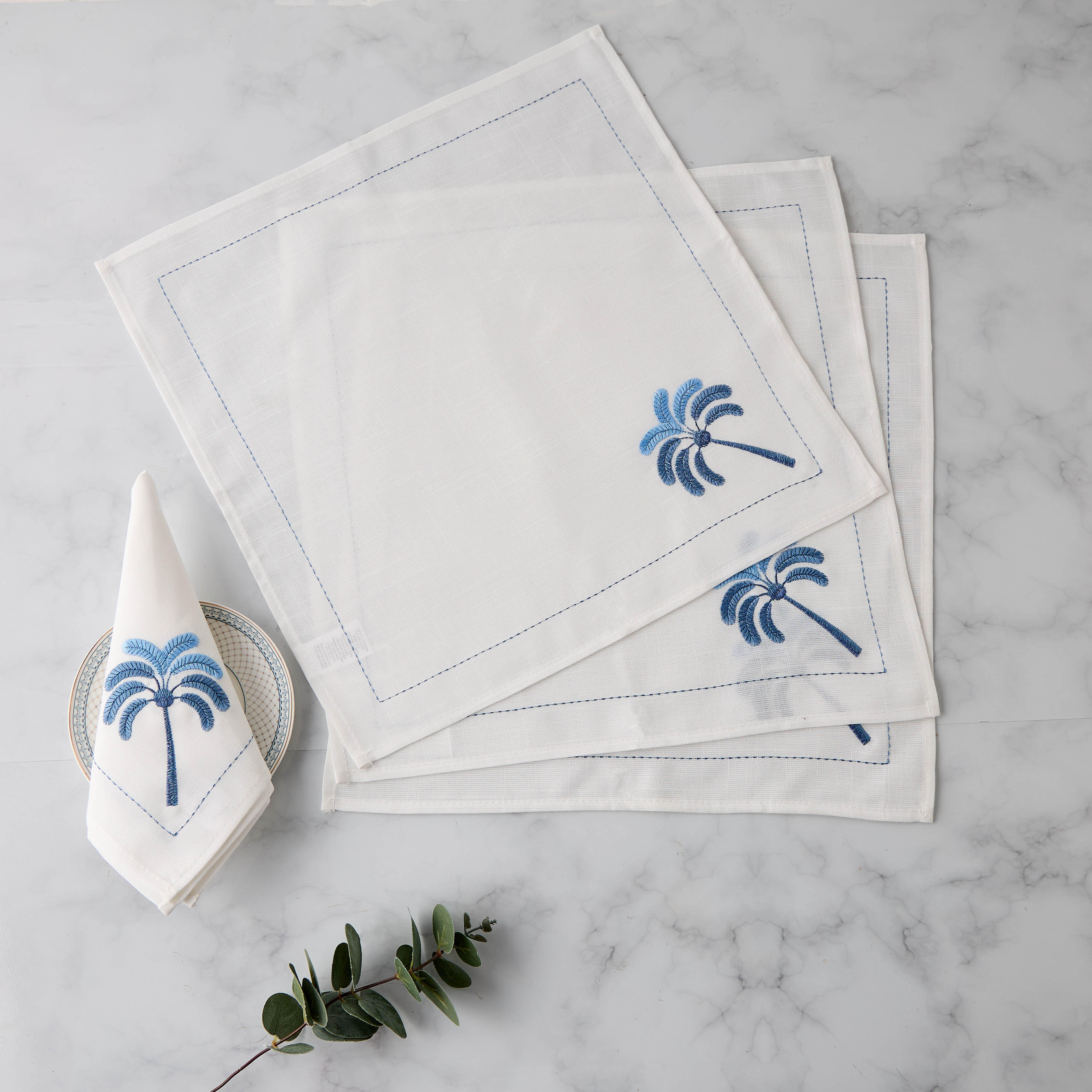 Palm Tree Embroidered 4-Piece Napkin Set - 43x43 cms-household-dining-tablelinen-napkinsandaccessories-image-1