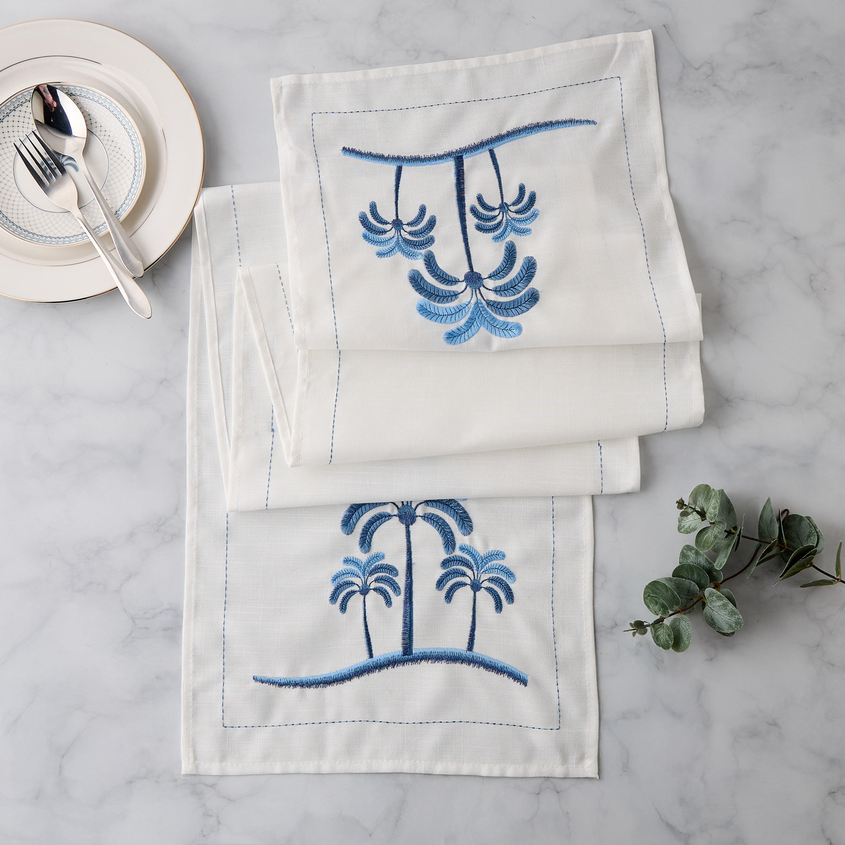 Palm Tree Embroidered Table Runner - 180x33 cms-household-dining-tablelinen-runnersandtablecovers-image-1