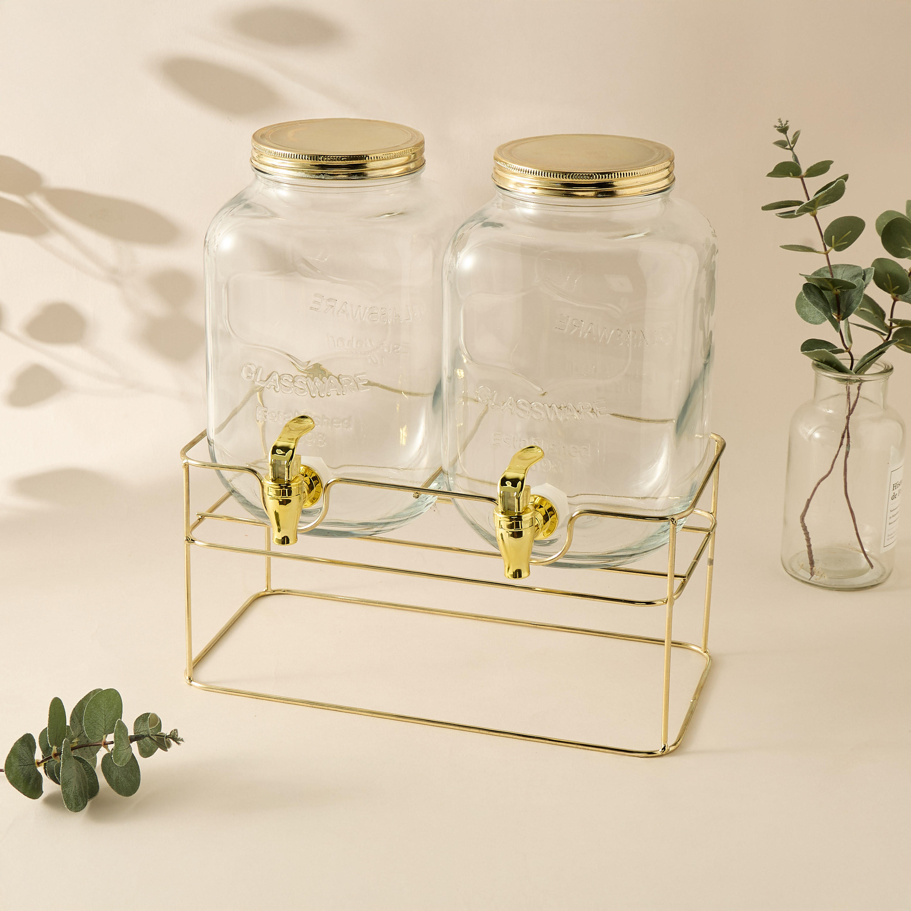 Summer Hot Flower 3-Piece Glass Dispenser and Rack Set - 5 L-household-dining-drinkserveware-dispensers-image-1