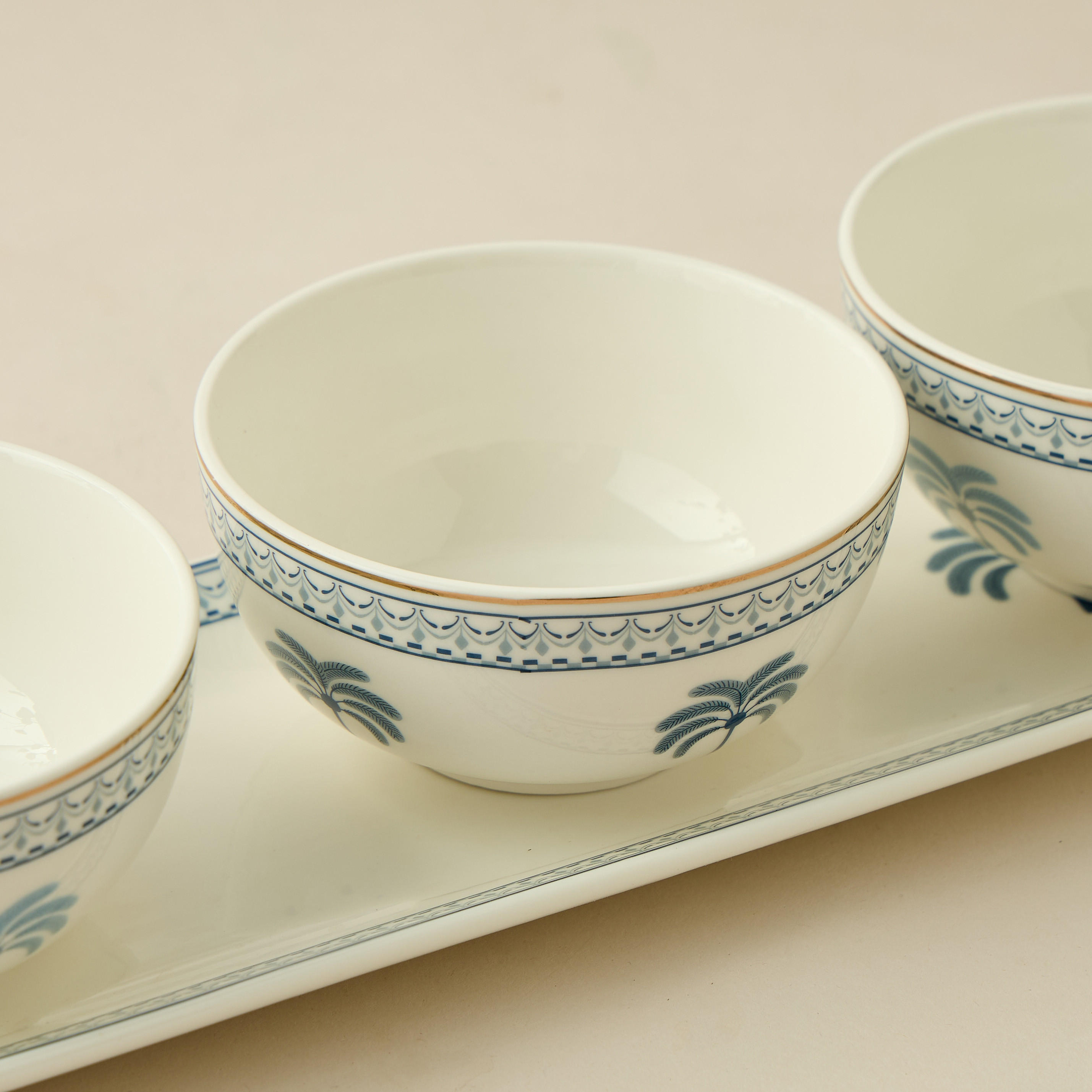 Palm Tree Print 3-Piece Bone China Serving Bowl Set with Tray-household-dining-serveware-servingtrays-image-2