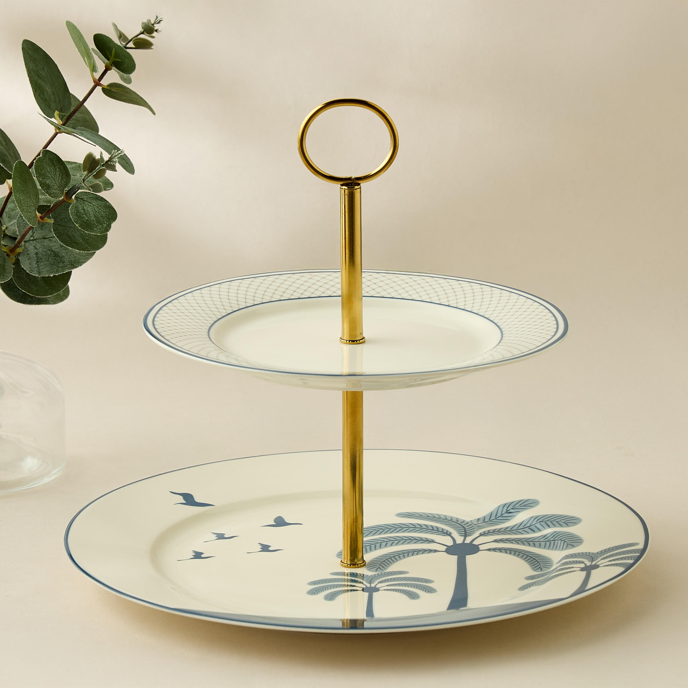 Palm Tree Print Bone China 2-Tier Cake Stand-household-dining-serveware-cakestands-image-1