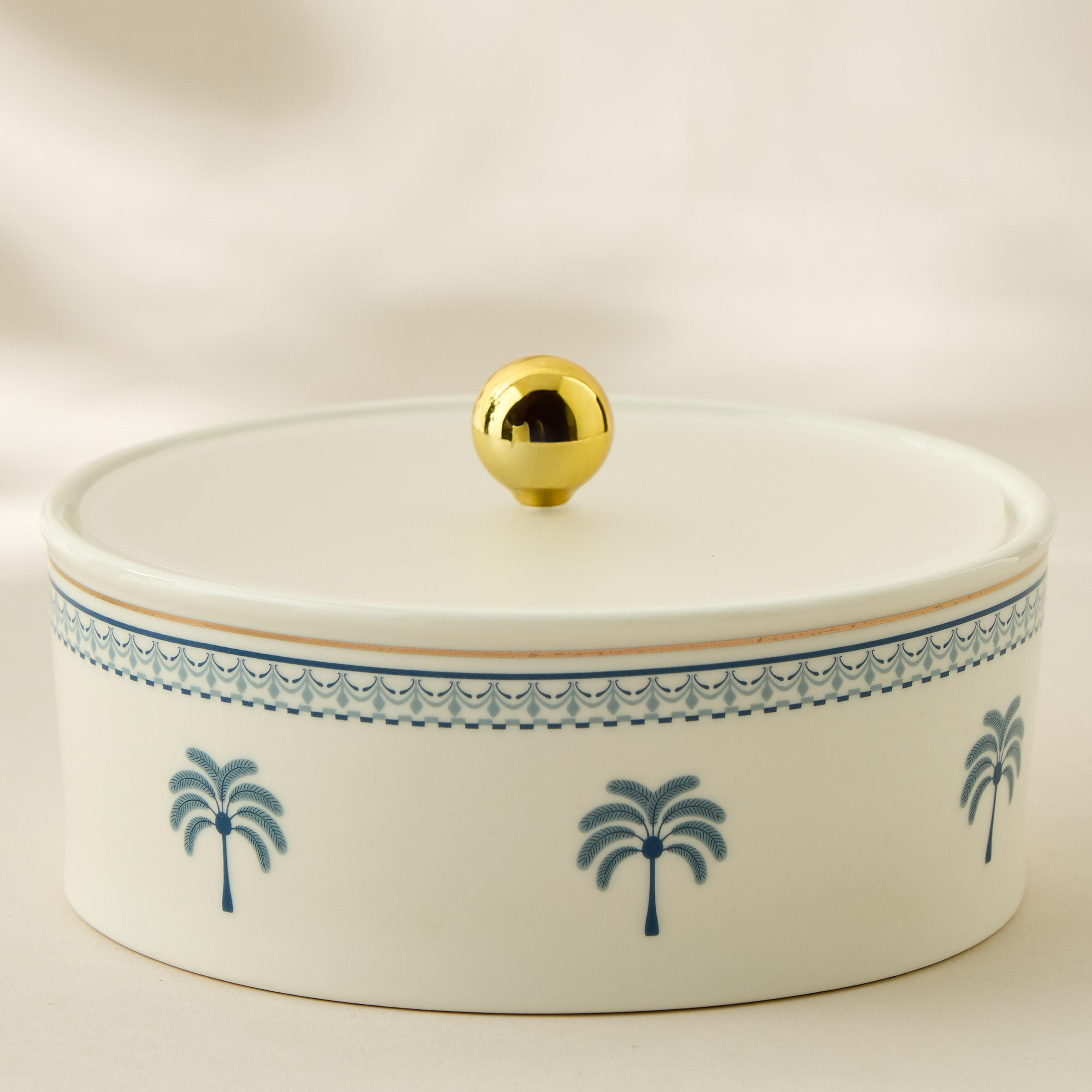 Palm Tree Print Bone China Date Bowl - 16x14 cms-household-dining-dinnerware-bowls-image-1