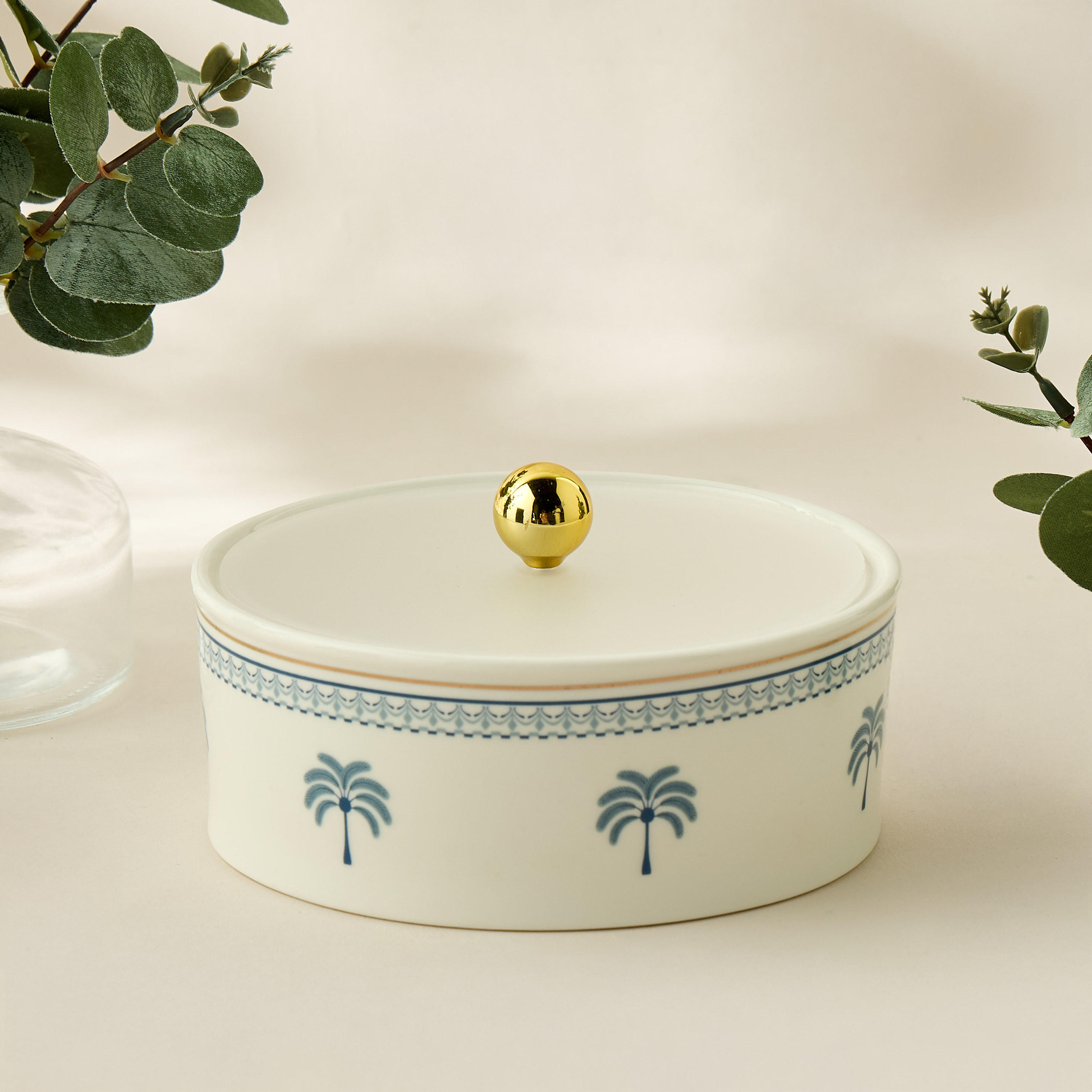 Palm Tree Print Bone China Date Bowl - 16x14 cms-household-dining-dinnerware-bowls-image-4