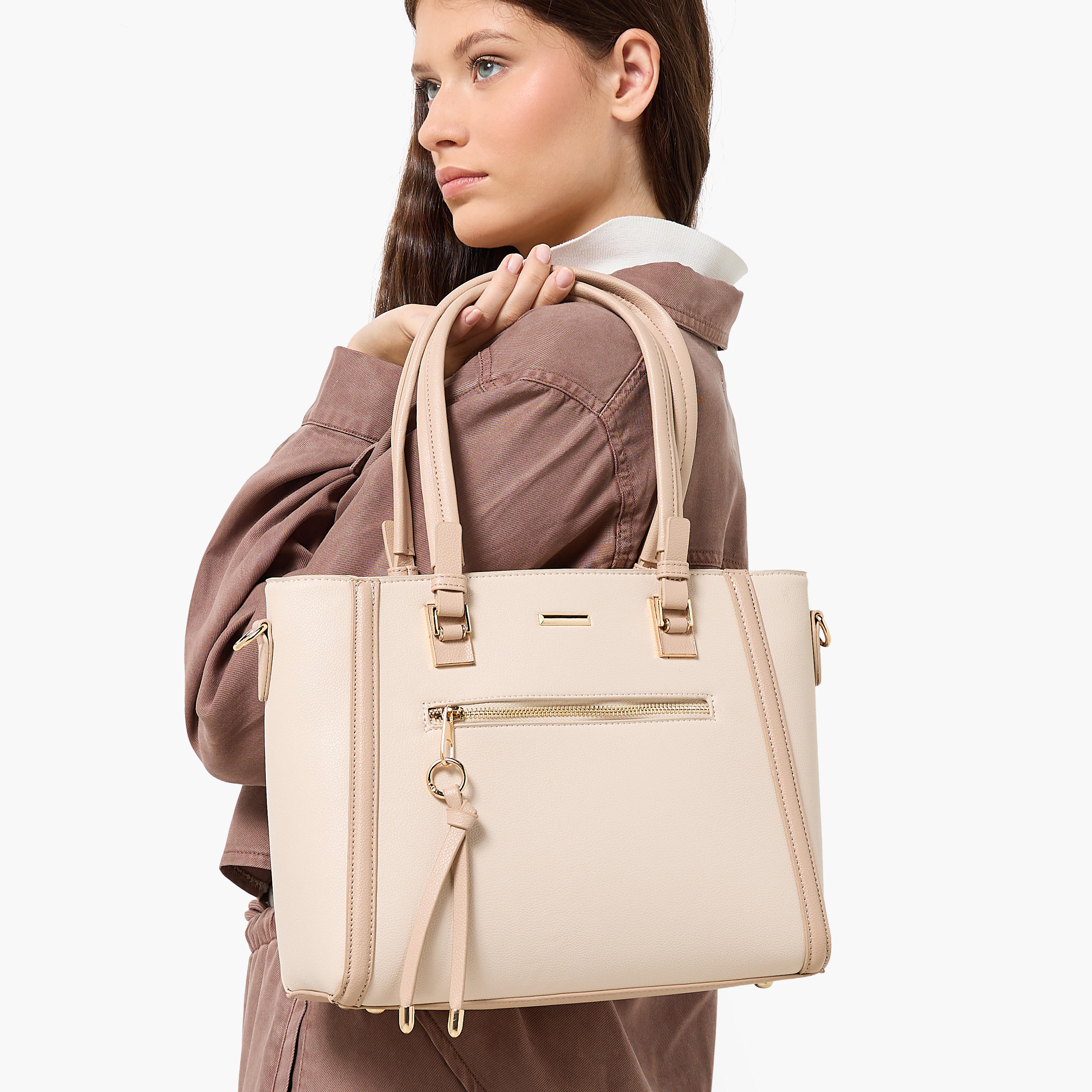 Adore Textured Tote Bag with Detachable Strap-women-bagsandwallets-handbags-image-2