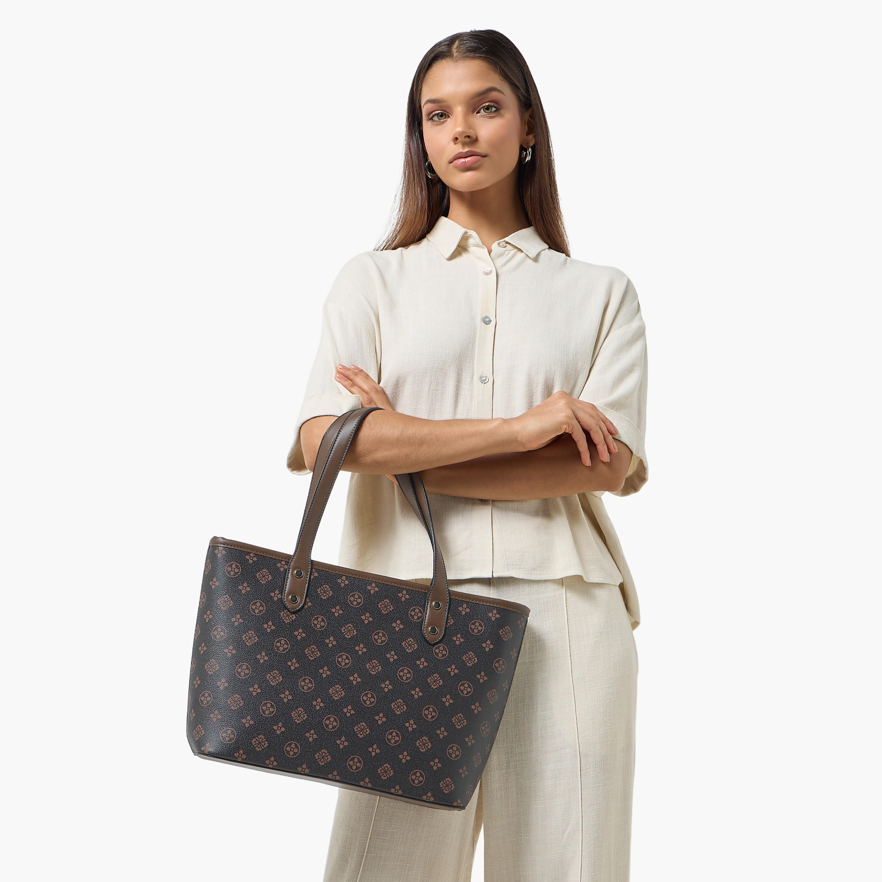 Adore Tom Monogram Print Tote Bag with Double Handles-women-bagsandwallets-handbags-image-2