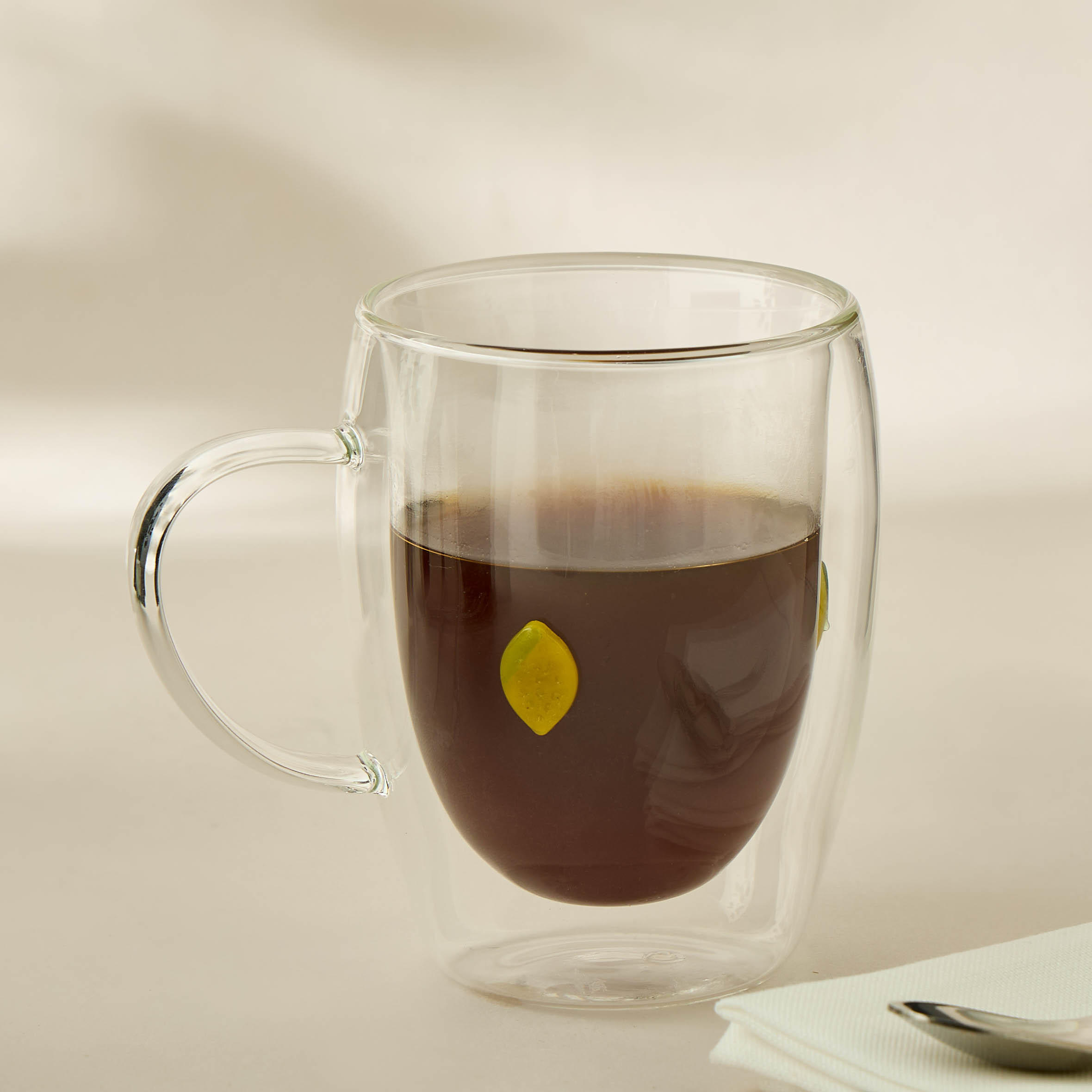 Lemon Accent Double Wall Glass Mug- 320 ml-household-dining-teaandcoffee-mugsandcups-image-4