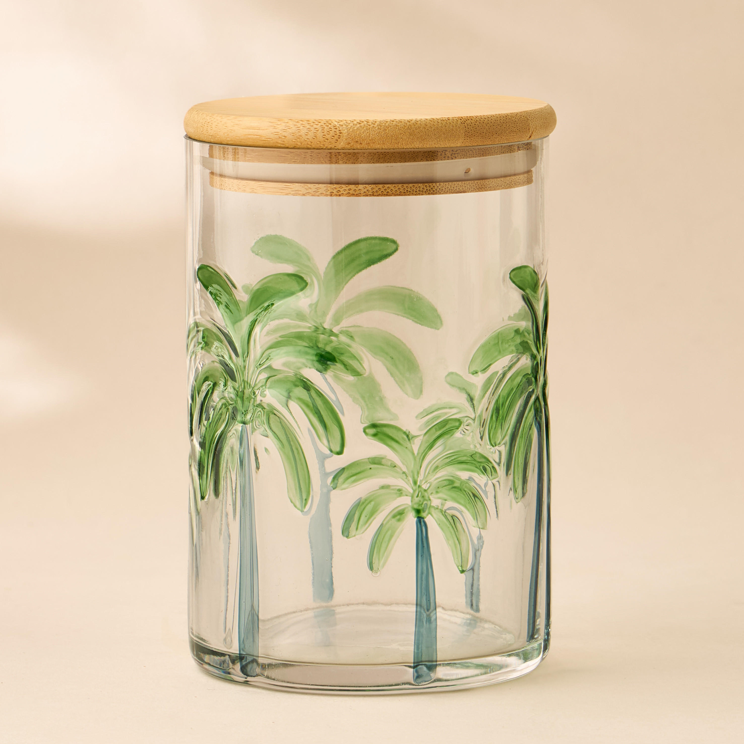 Palm Tree Debossed Glass Canister - 800 ml-household-kitchen-foodstorage-containers-image-1