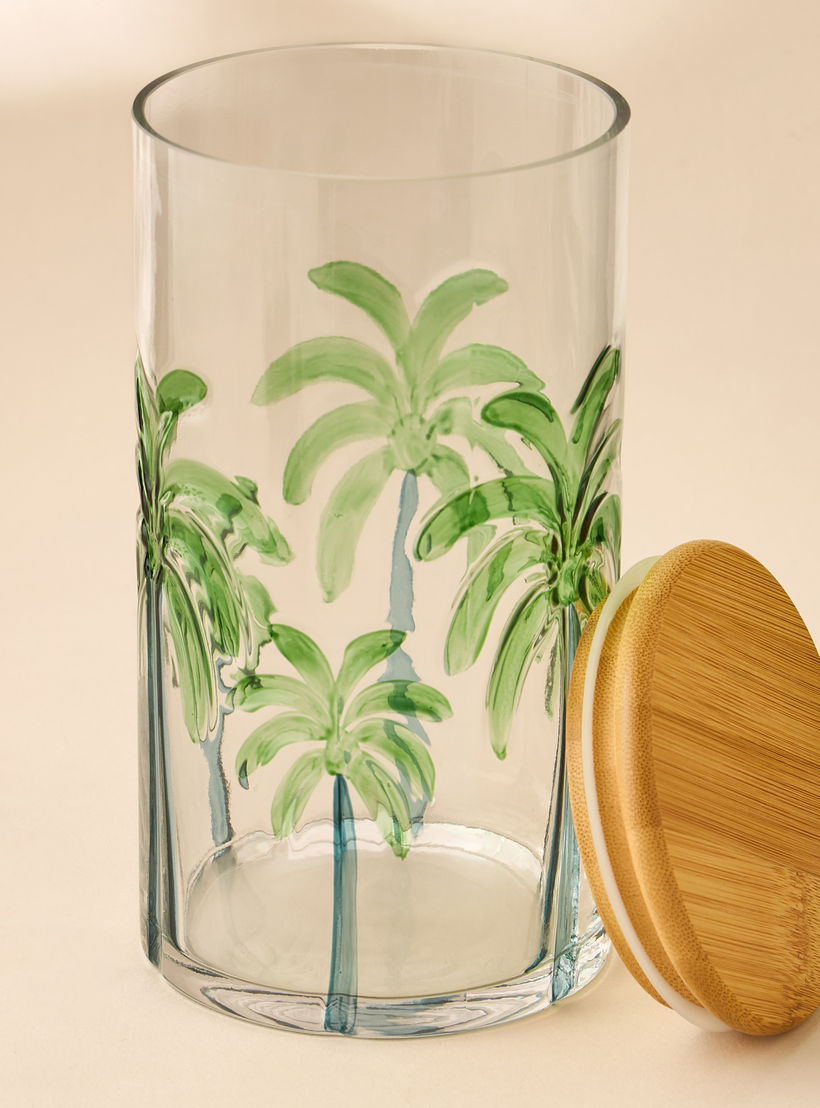 Palm Tree Debossed Glass Canister - 1 L-household-kitchen-foodstorage-containers-image-2