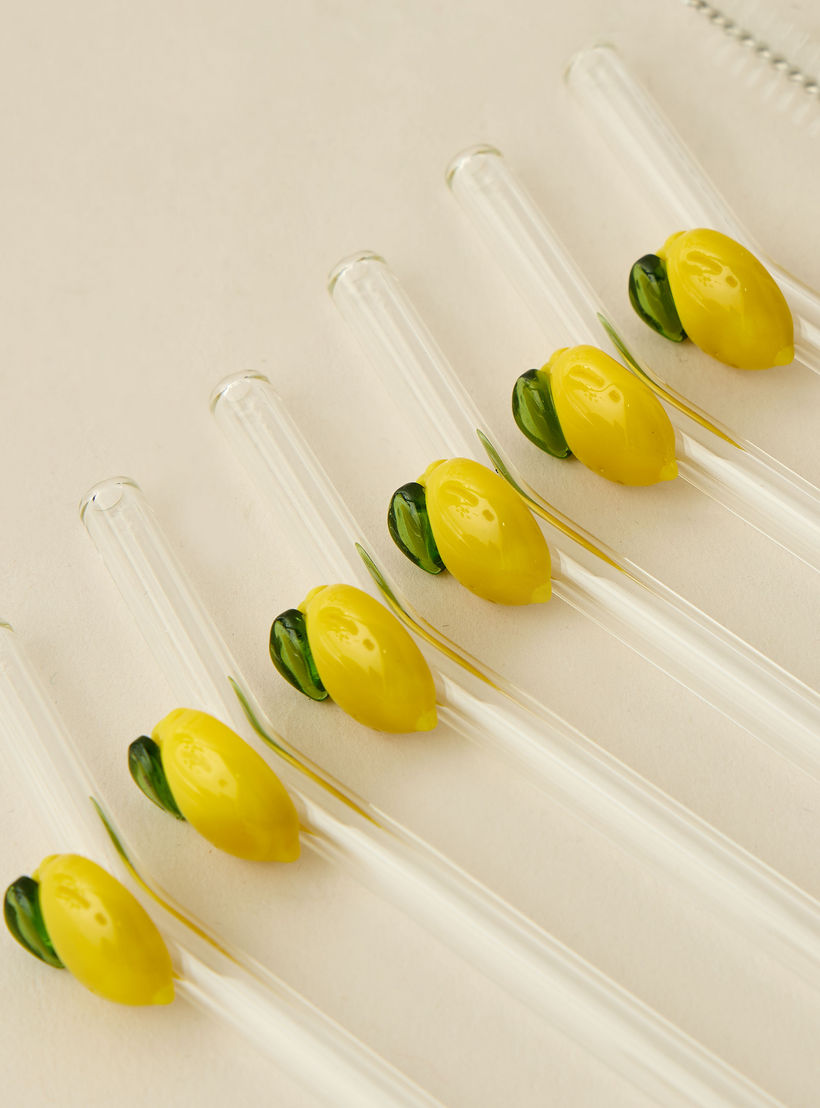 Floral Accent 7-Piece Glass Straw and Cleaning Brush Set-household-dining-glassware-drinkingglasses-image-2
