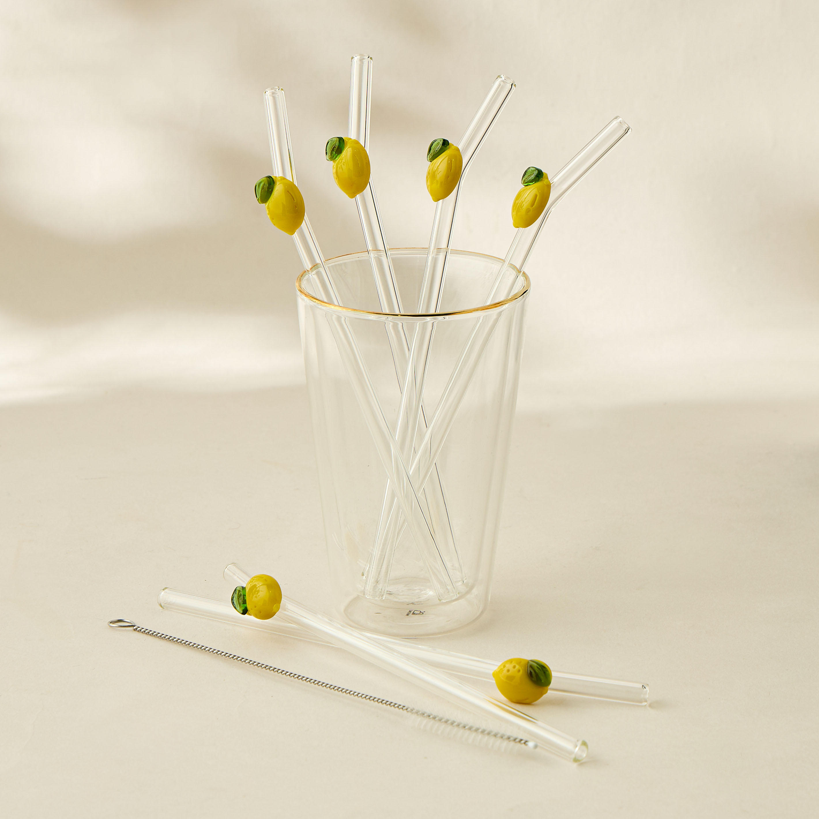 Floral Accent 7-Piece Glass Straw and Cleaning Brush Set-household-dining-glassware-drinkingglasses-image-5