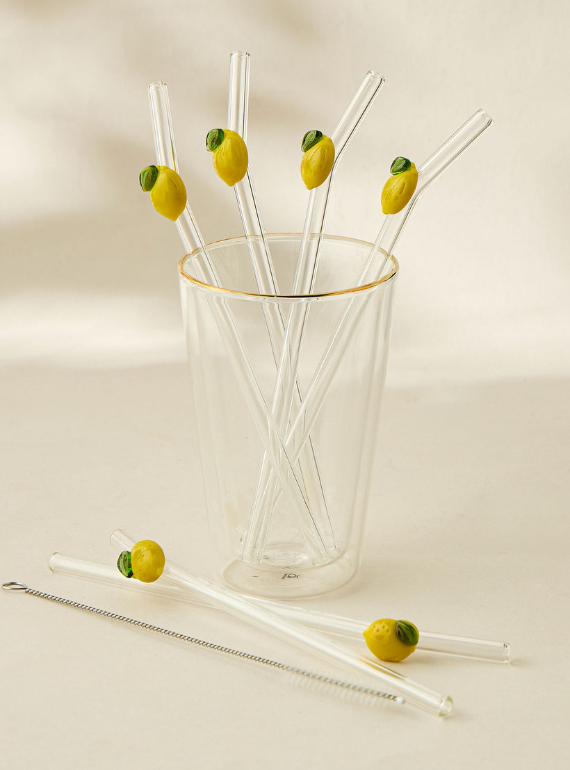 Floral Accent 7-Piece Glass Straw and Cleaning Brush Set-household-dining-glassware-drinkingglasses-image-5