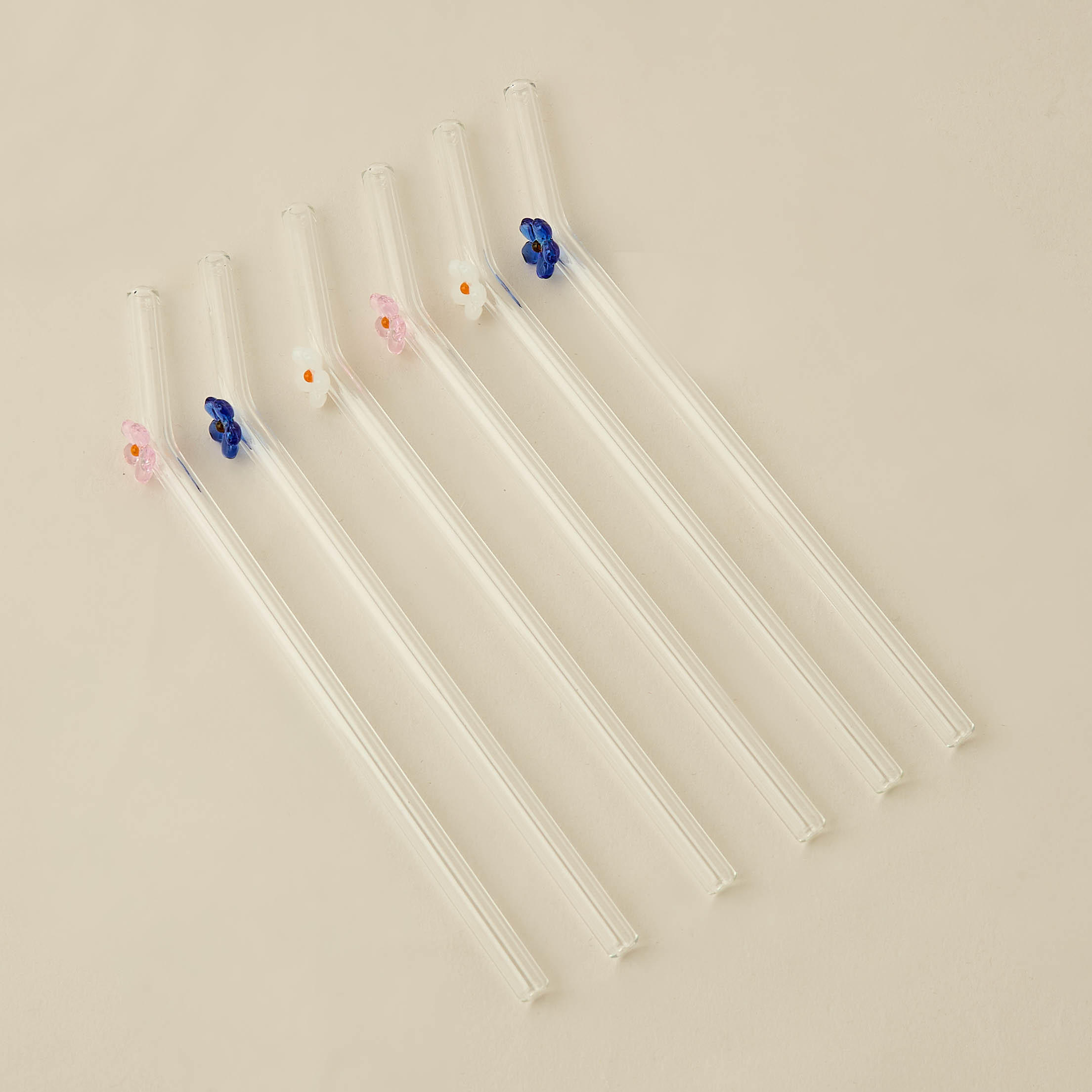 Summer Hot Flower Embellished Glass Straw - Set of 6-household-dining-teaandcoffee-teaandcoffeeaccessories-image-1