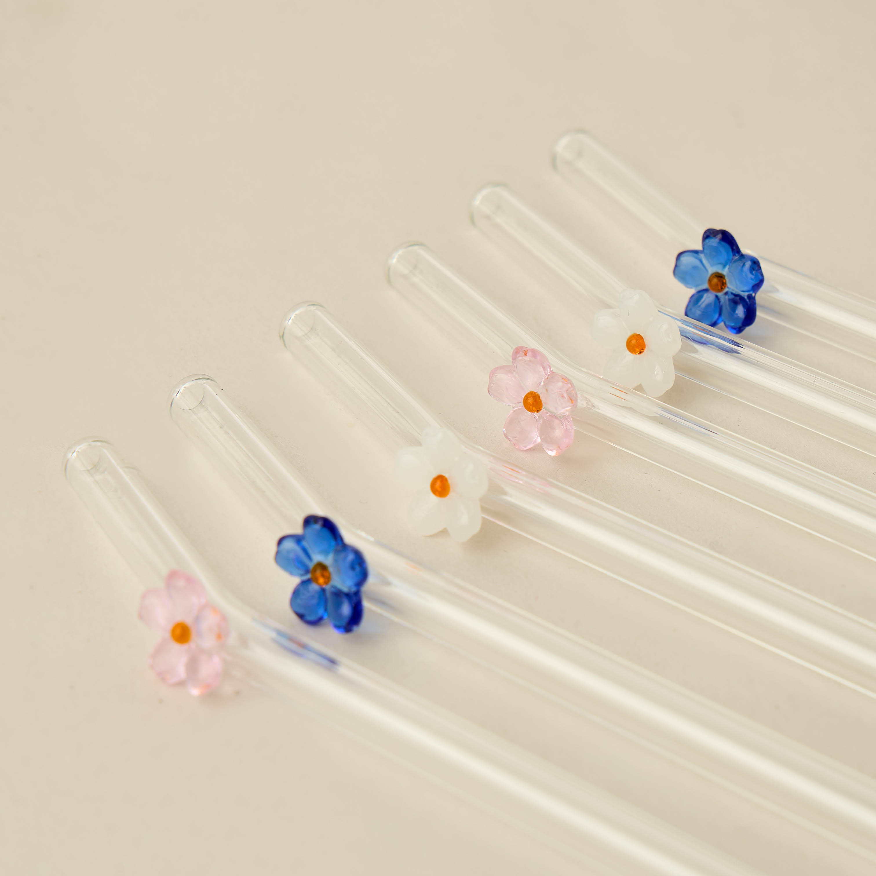 Summer Hot Flower Embellished Glass Straw - Set of 6-household-dining-teaandcoffee-teaandcoffeeaccessories-image-2