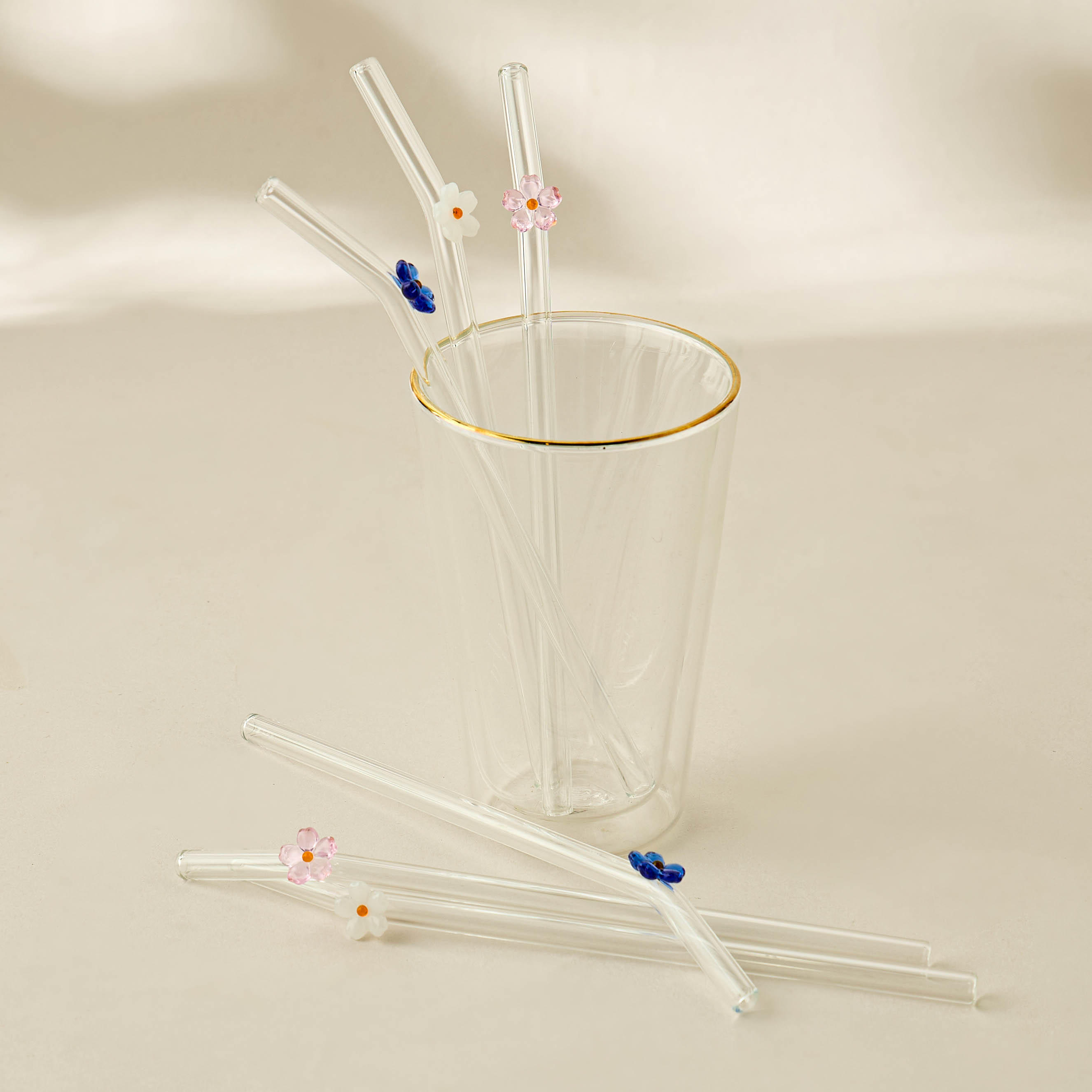 Summer Hot Flower Embellished Glass Straw - Set of 6-household-dining-teaandcoffee-teaandcoffeeaccessories-image-5