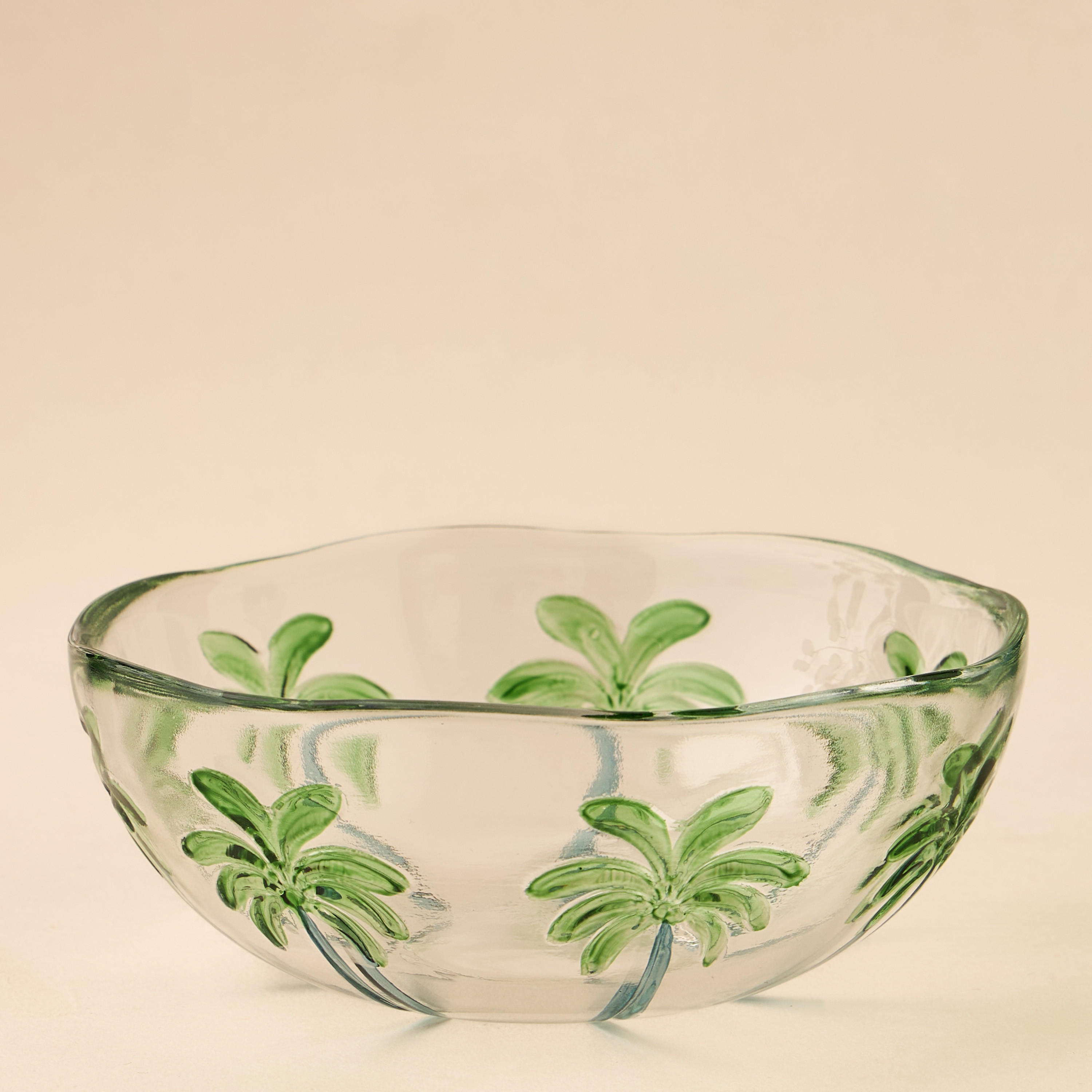 Palm Tree Debossed Glass Bowl - 13x6 cms-household-dining-dinnerware-bowls-image-1