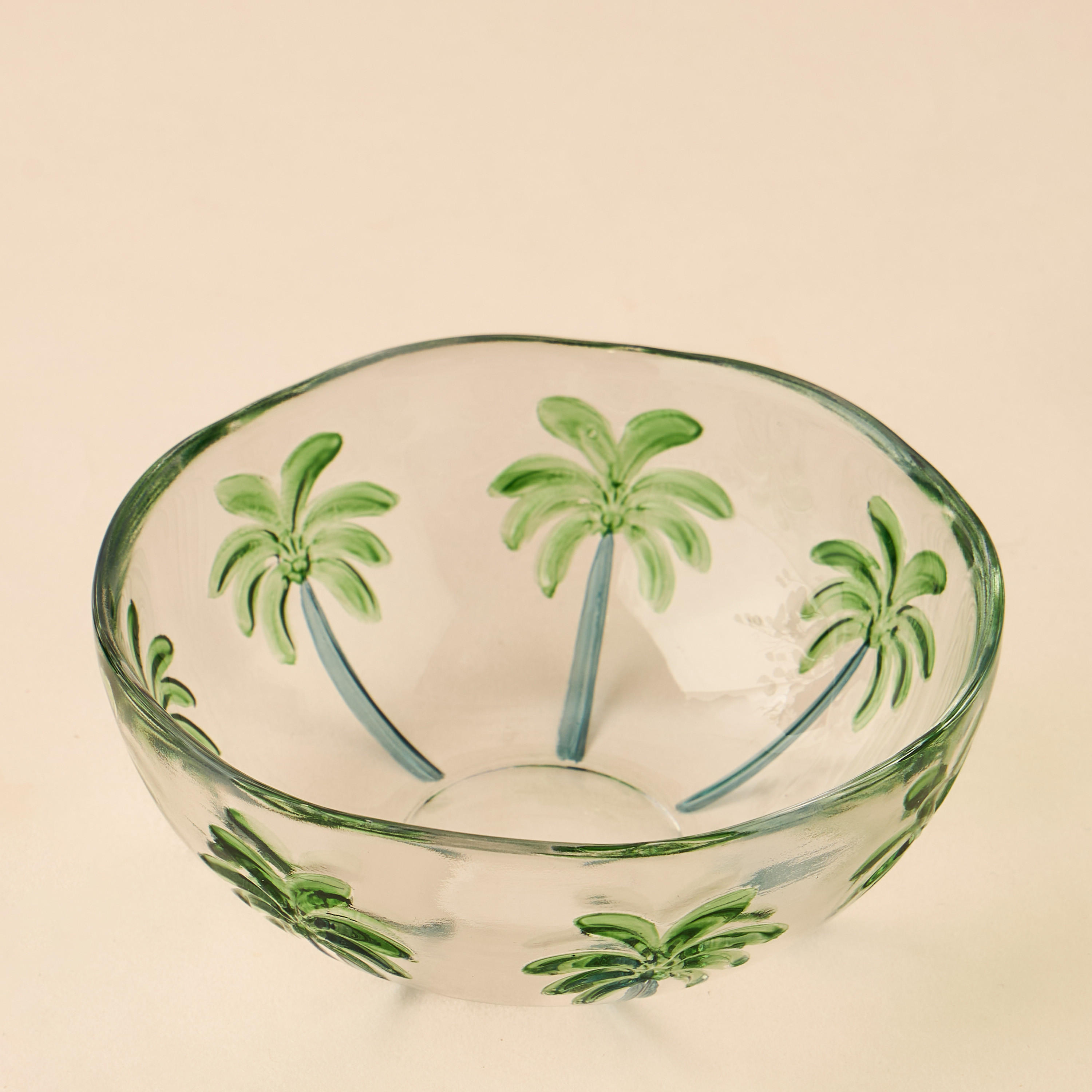 Palm Tree Debossed Glass Bowl - 13x6 cms-household-dining-dinnerware-bowls-image-2