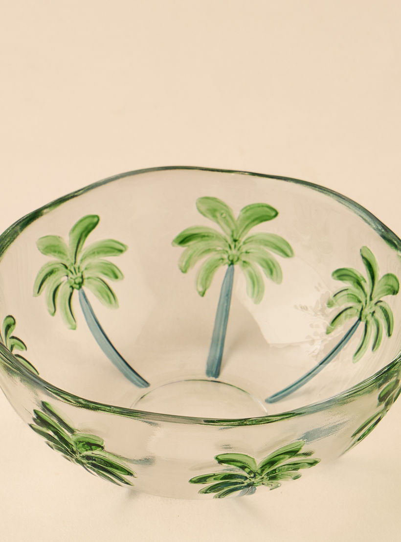 Palm Tree Debossed Glass Bowl - 13x6 cms-household-dining-dinnerware-bowls-image-2
