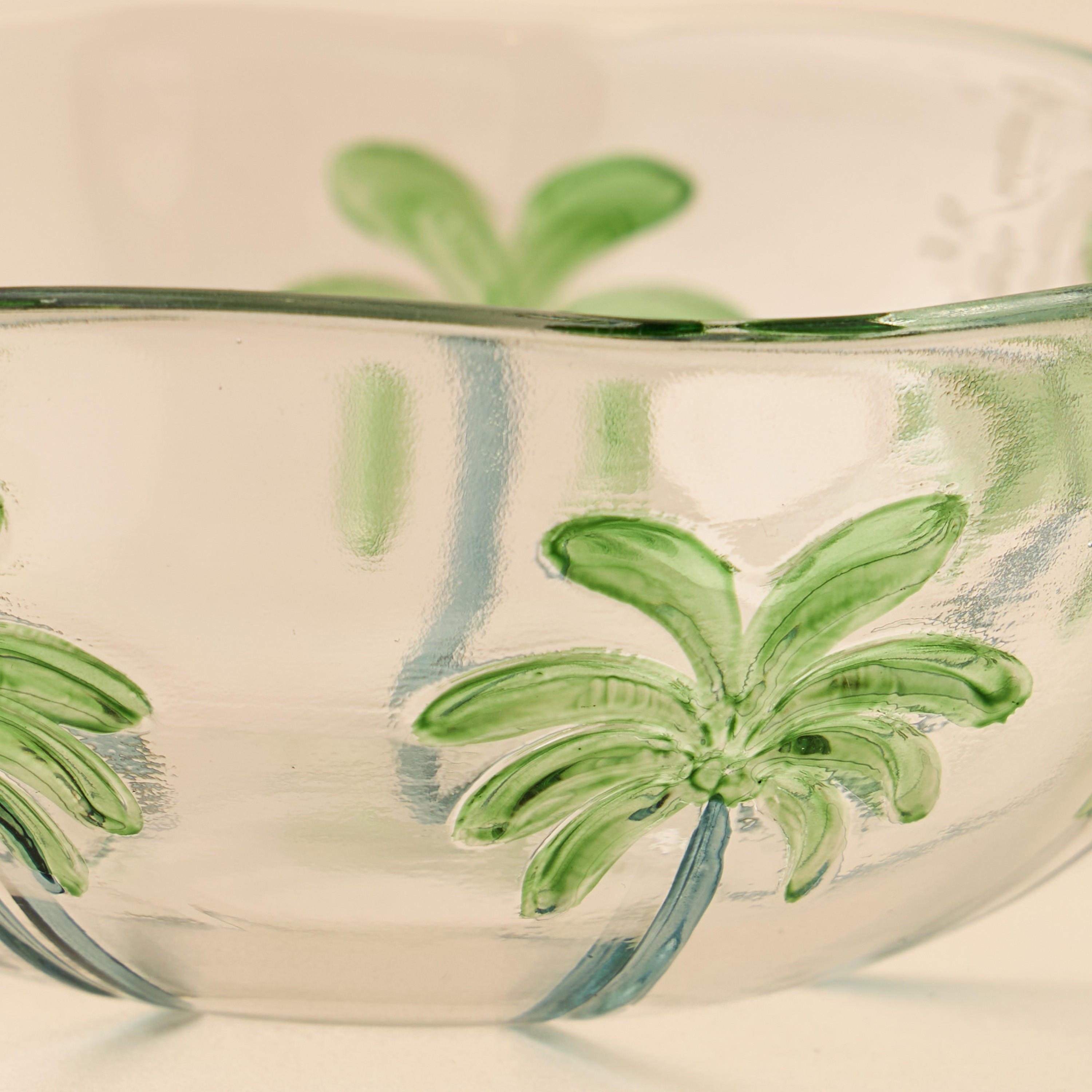 Palm Tree Debossed Glass Bowl - 13x6 cms-household-dining-dinnerware-bowls-image-3