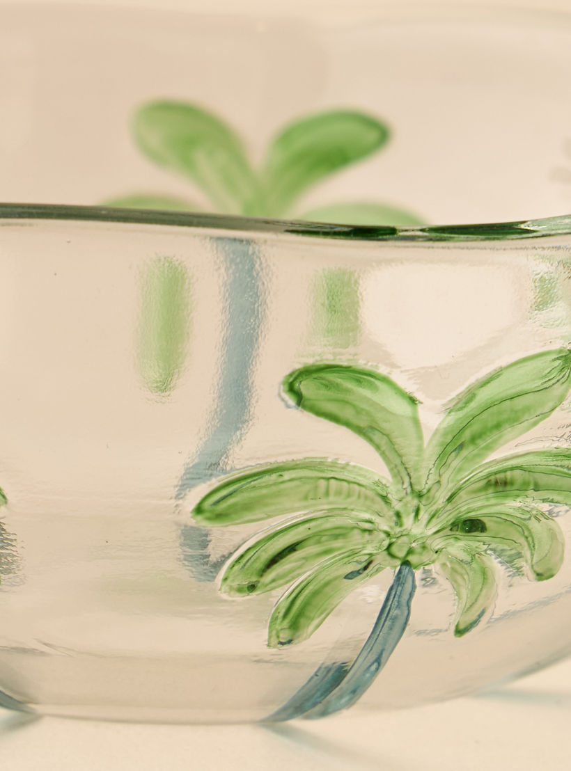 Palm Tree Debossed Glass Bowl - 13x6 cms-household-dining-dinnerware-bowls-image-3