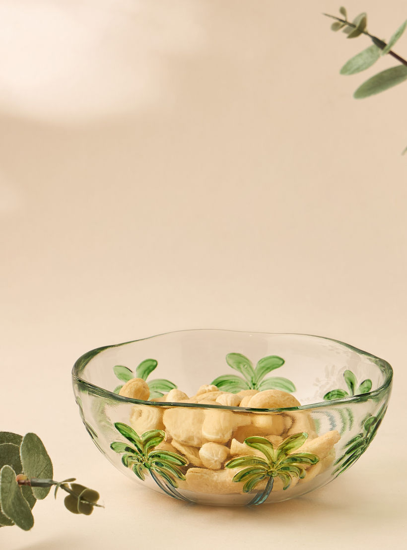 Palm Tree Debossed Glass Bowl - 13x6 cms-household-dining-dinnerware-bowls-image-4