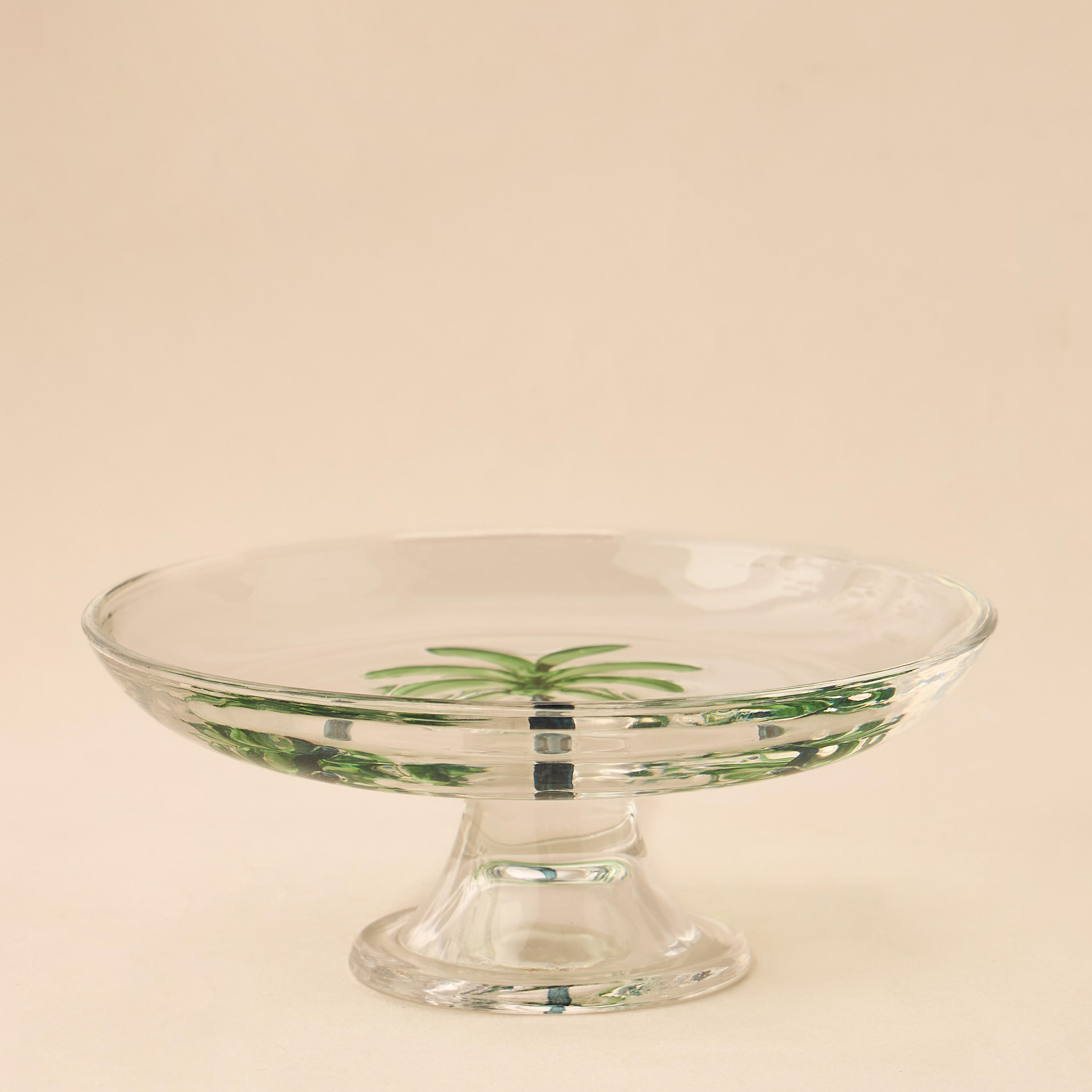Palm Tree Debossed Glass Cake Stand - 15x4 cms-household-dining-serveware-cakestands-image-1