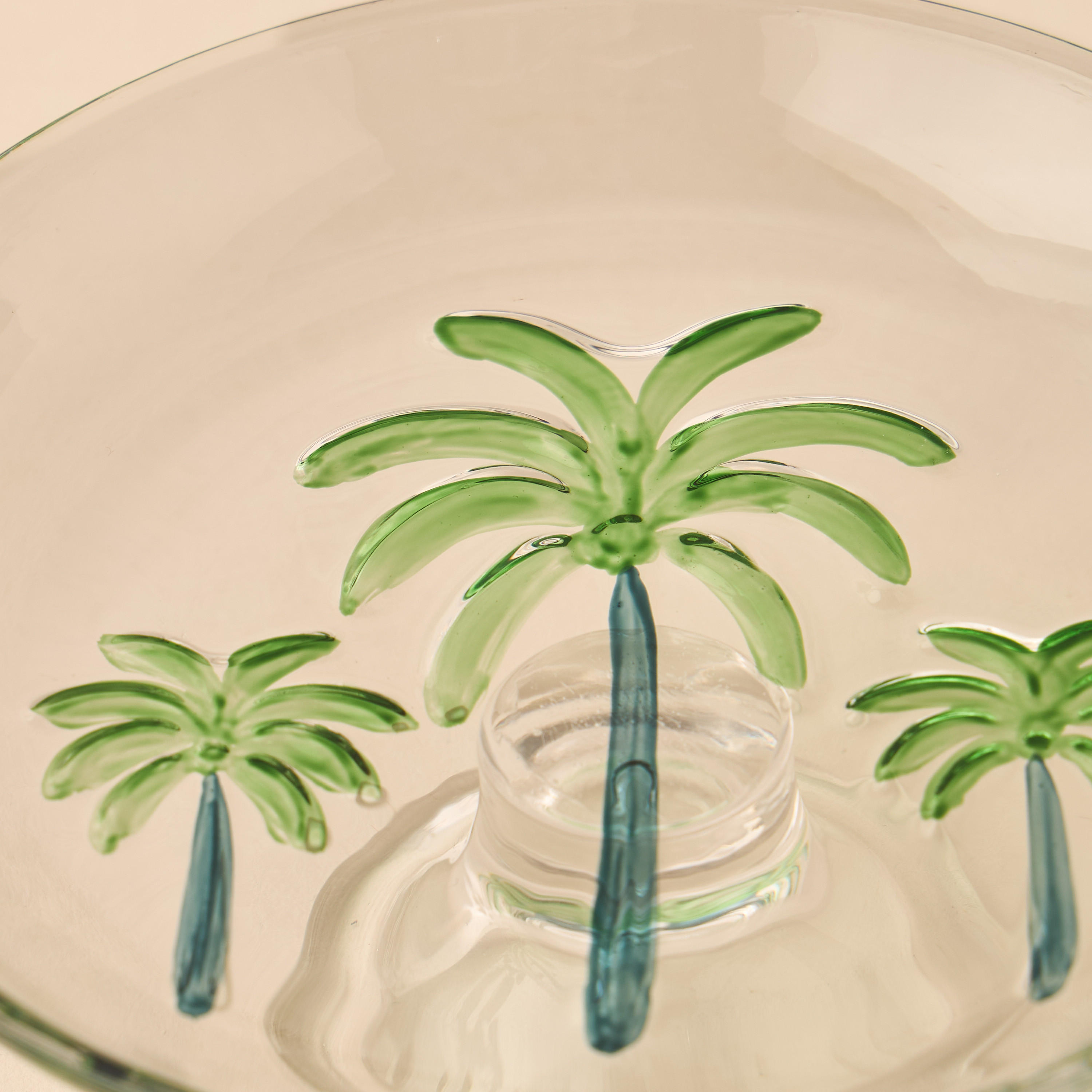 Palm Tree Debossed Glass Cake Stand - 15x4 cms-household-dining-serveware-cakestands-image-2