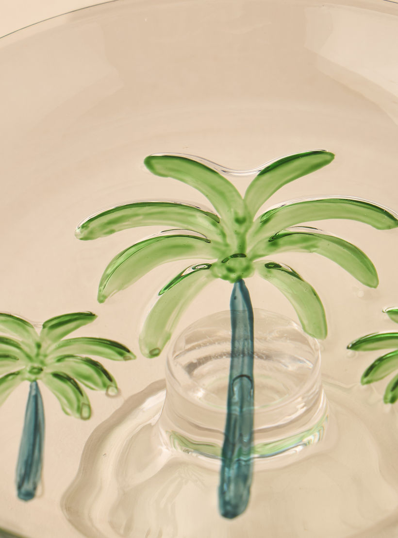 Palm Tree Debossed Glass Cake Stand - 15x4 cms-household-dining-serveware-cakestands-image-2