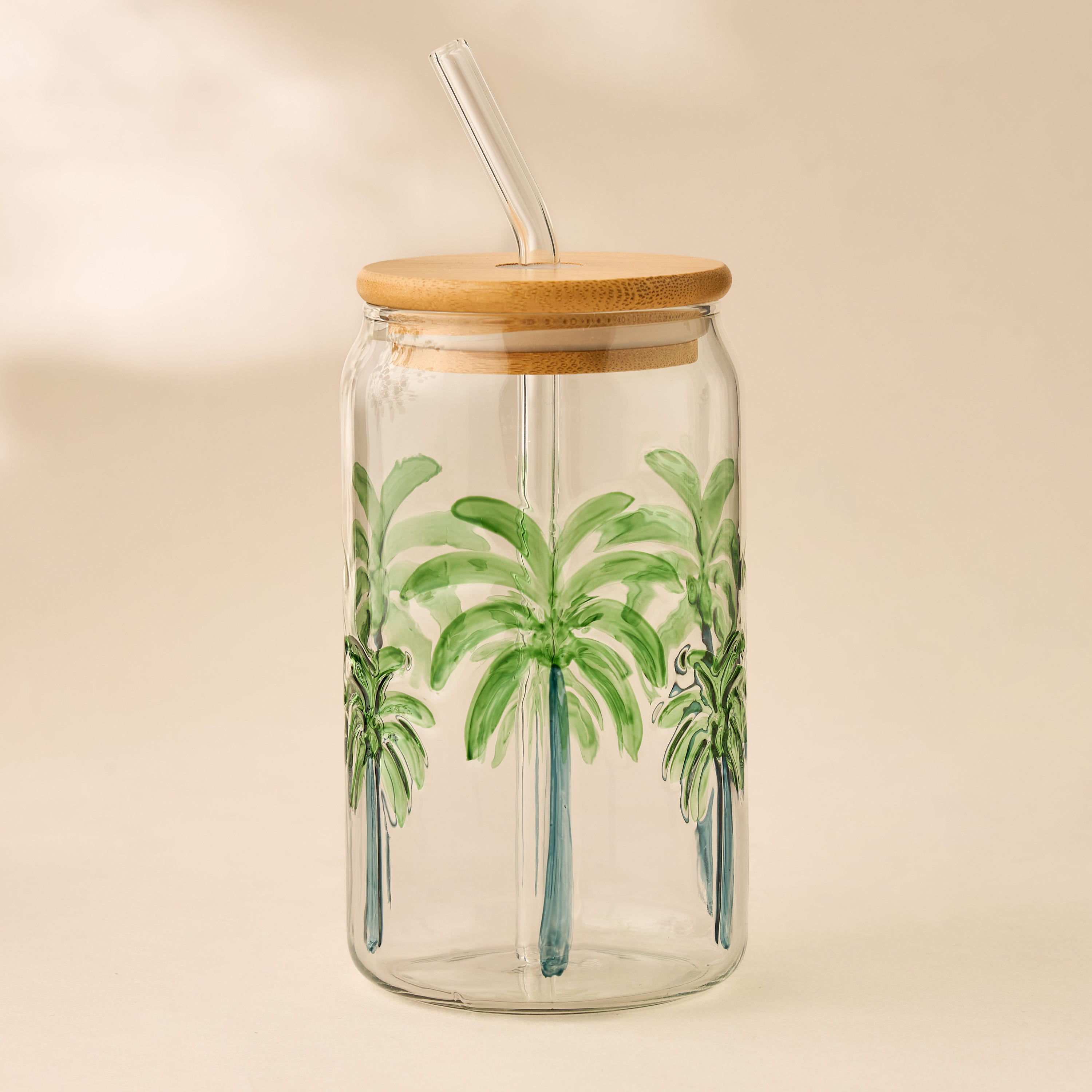 Palm Tree Debossed Glass Sipper-household-dining-teaandcoffee-travelmugsandsippers-image-1