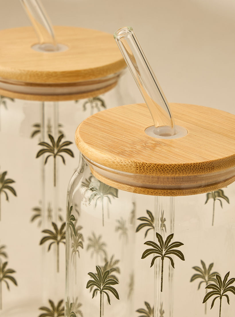 Palm Tree Print Glass Sipper - Set of 2-household-dining-teaandcoffee-travelmugsandsippers-image-3