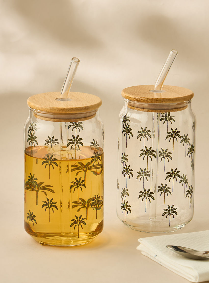 Palm Tree Print Glass Sipper - Set of 2-household-dining-teaandcoffee-travelmugsandsippers-image-5