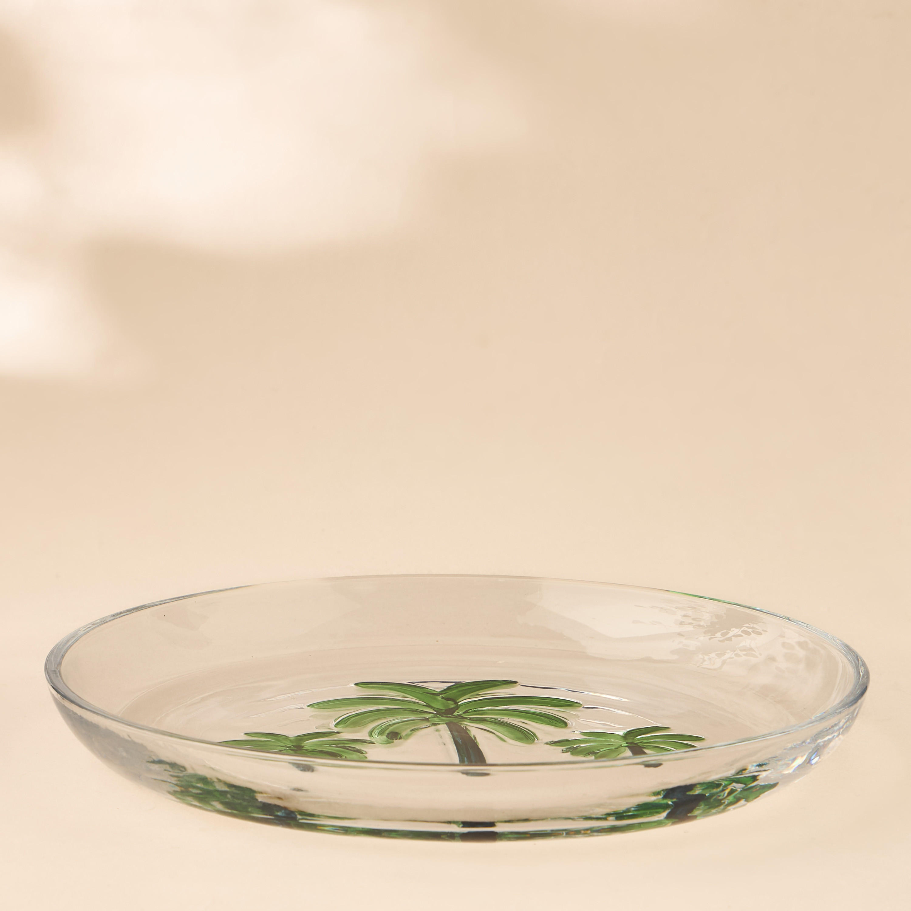 صحن زجاج بنقوش نخيل - 21x2 سم-household-dining-dinnerware-plates-image-1