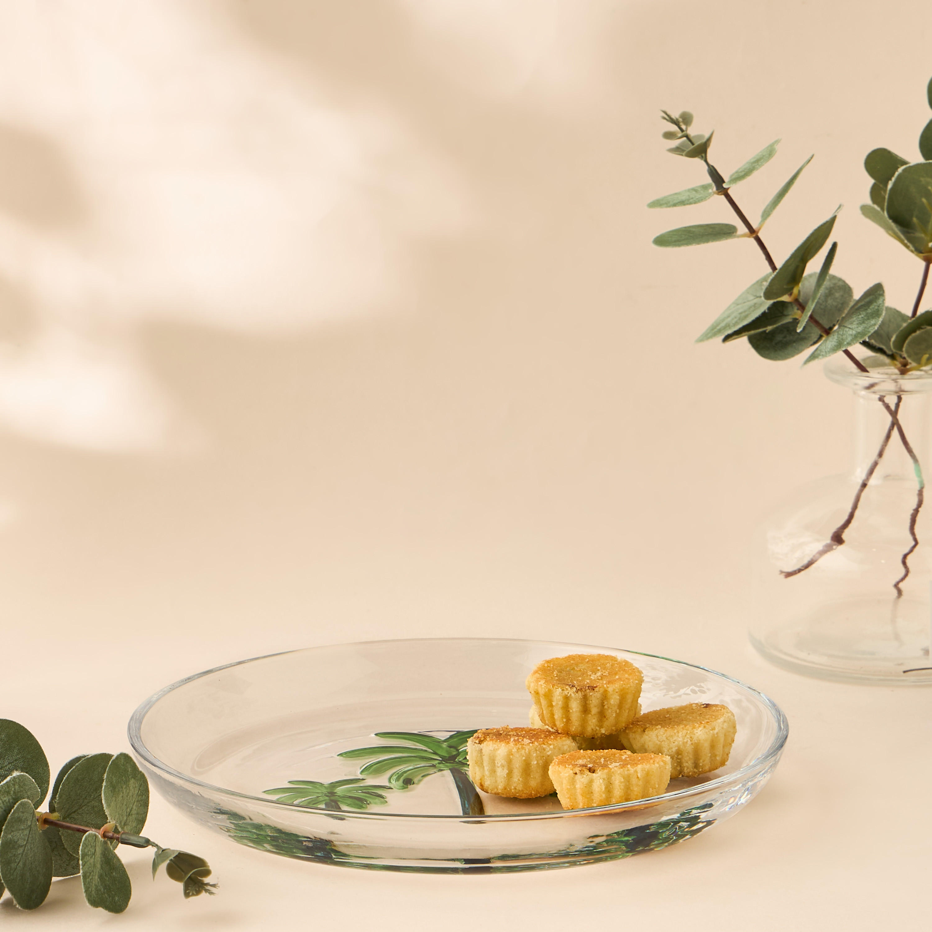 صحن زجاج بنقوش نخيل - 21x2 سم-household-dining-dinnerware-plates-image-4