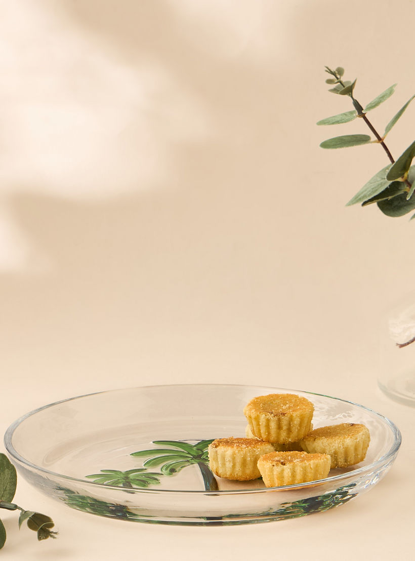 صحن زجاج بنقوش نخيل - 21x2 سم-household-dining-dinnerware-plates-image-4