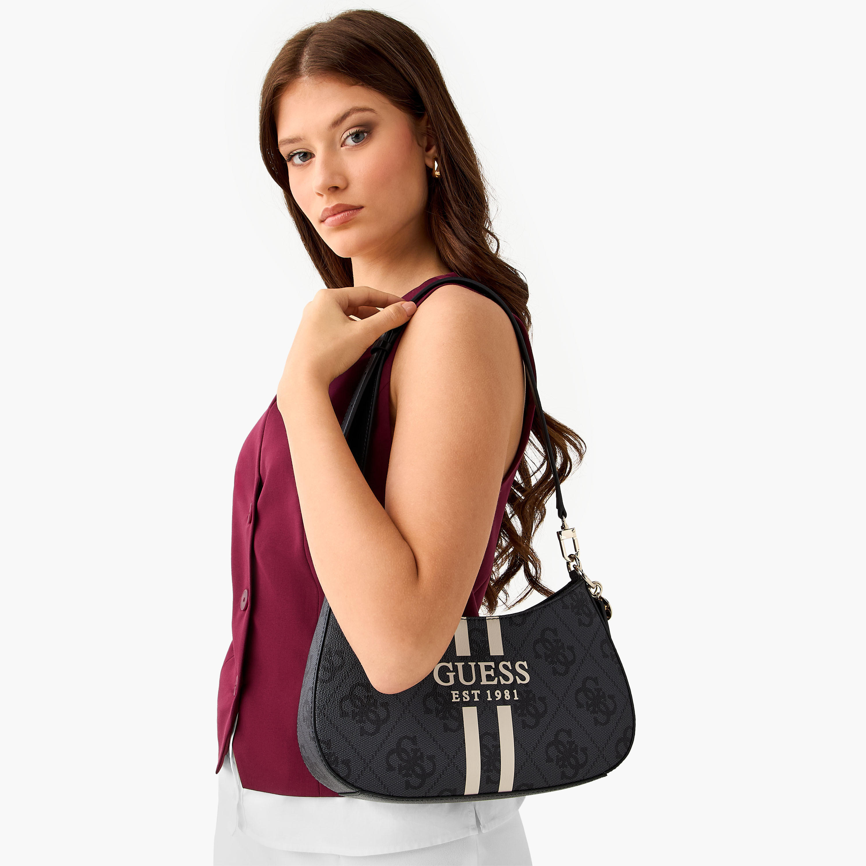 Guess Noelle Ii Monogram Shoulder Bag with Zipper Closure and Adjustable Strap-women-bagsandwallets-handbags-image-2