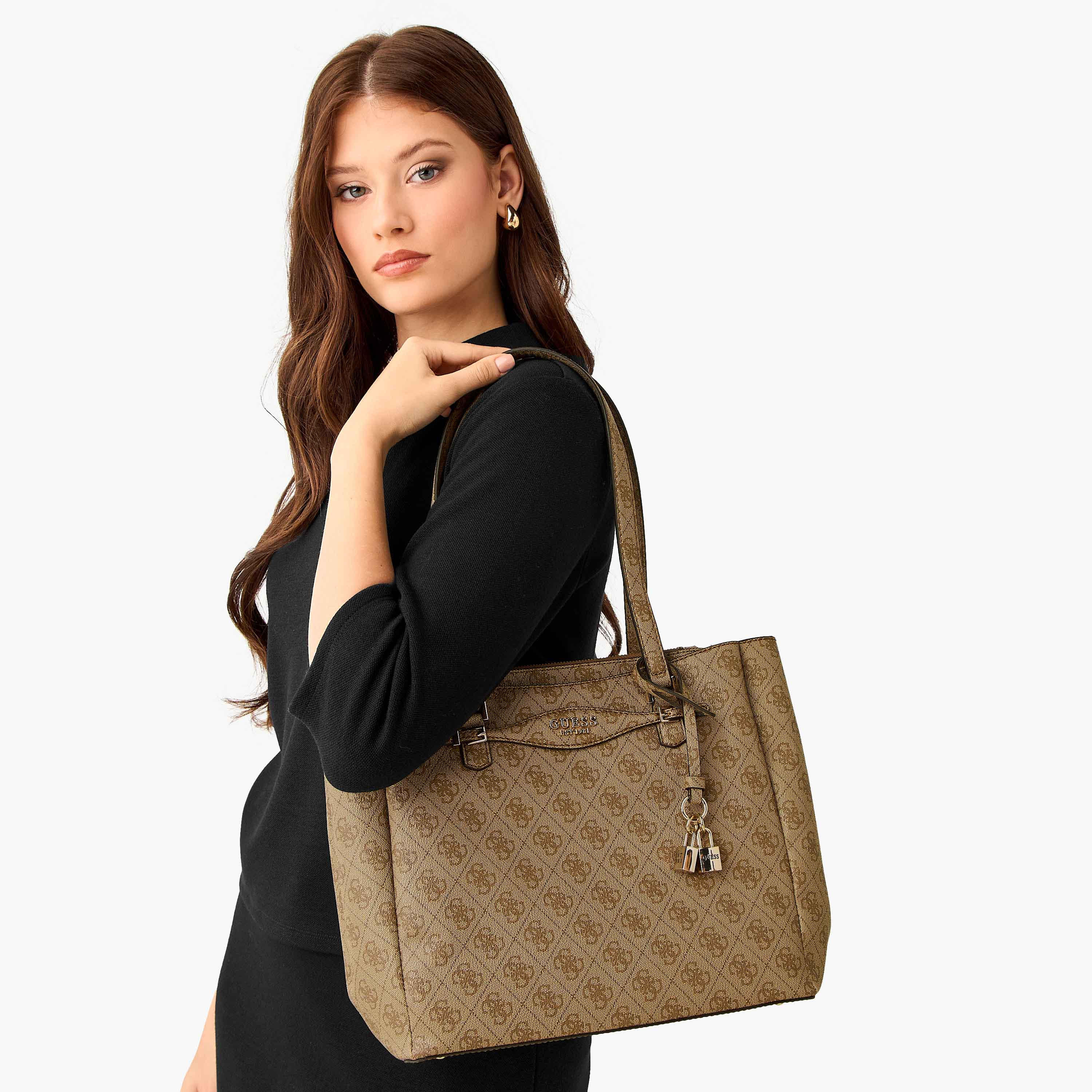 Guess Katya Monogram Textured Tote Bag with Double Handle-women-bagsandwallets-handbags-image-2
