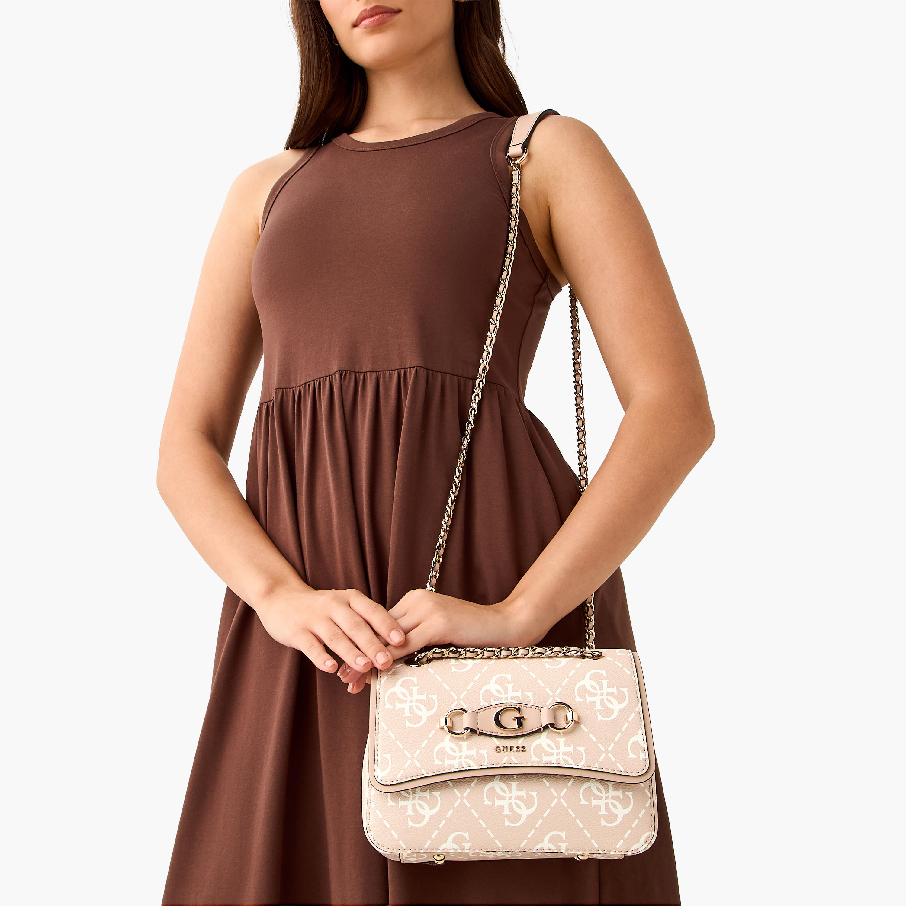 Guess IZZY CONVERTIBLE Monogram Print Sling Bag with Chain Strap-women-bagsandwallets-handbags-image-2