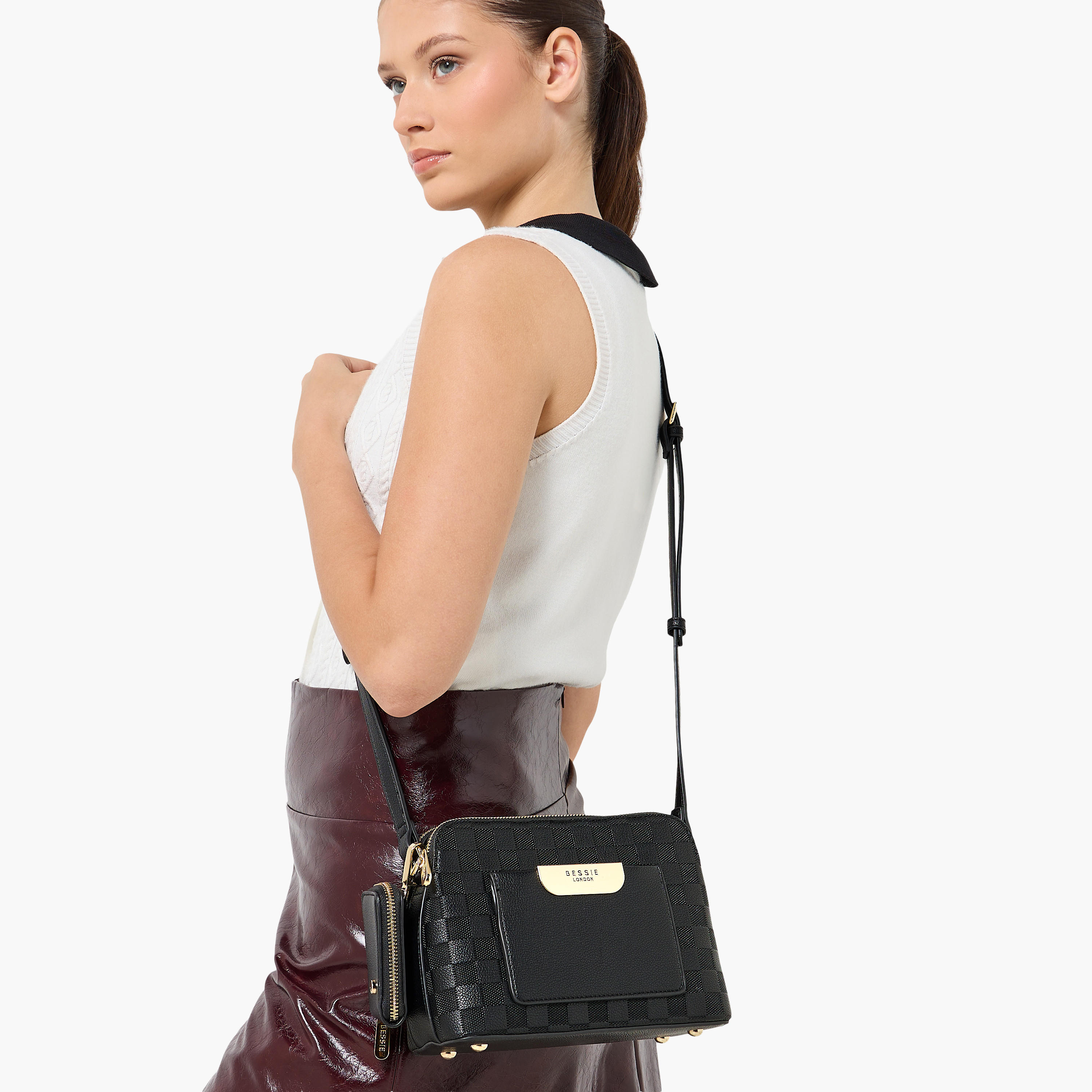 Bessie London Checked Crossbody Bag with Coin Pouch-women-bagsandwallets-handbags-image-2