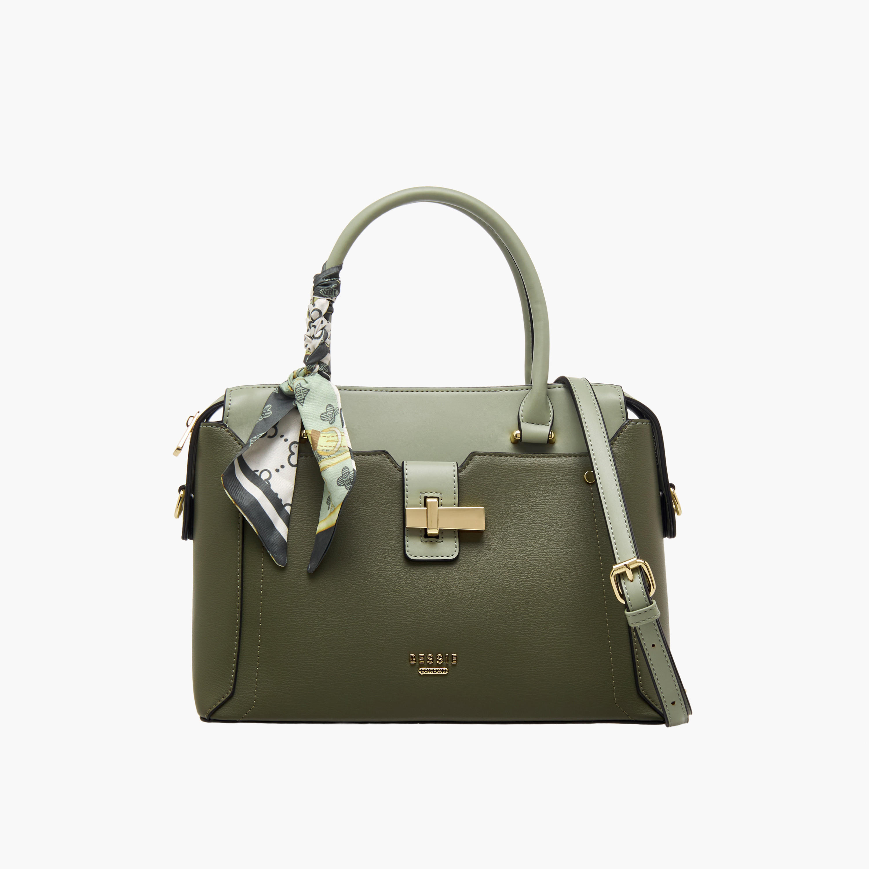 Bessie London Scarf Accent Tote Bag with Detachable Strap-women-bagsandwallets-handbags-image-1