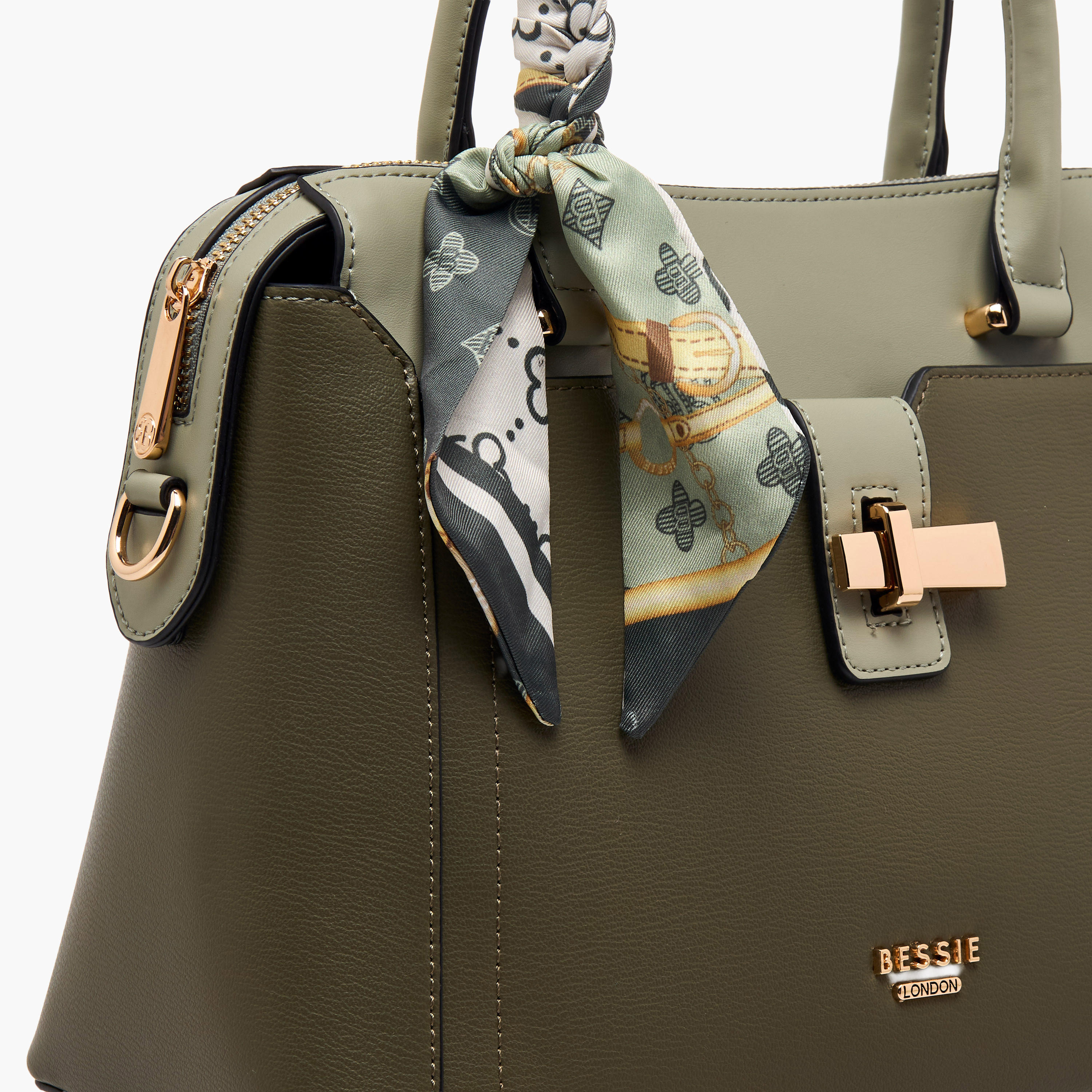 Bessie London Scarf Accent Tote Bag with Detachable Strap-women-bagsandwallets-handbags-image-5