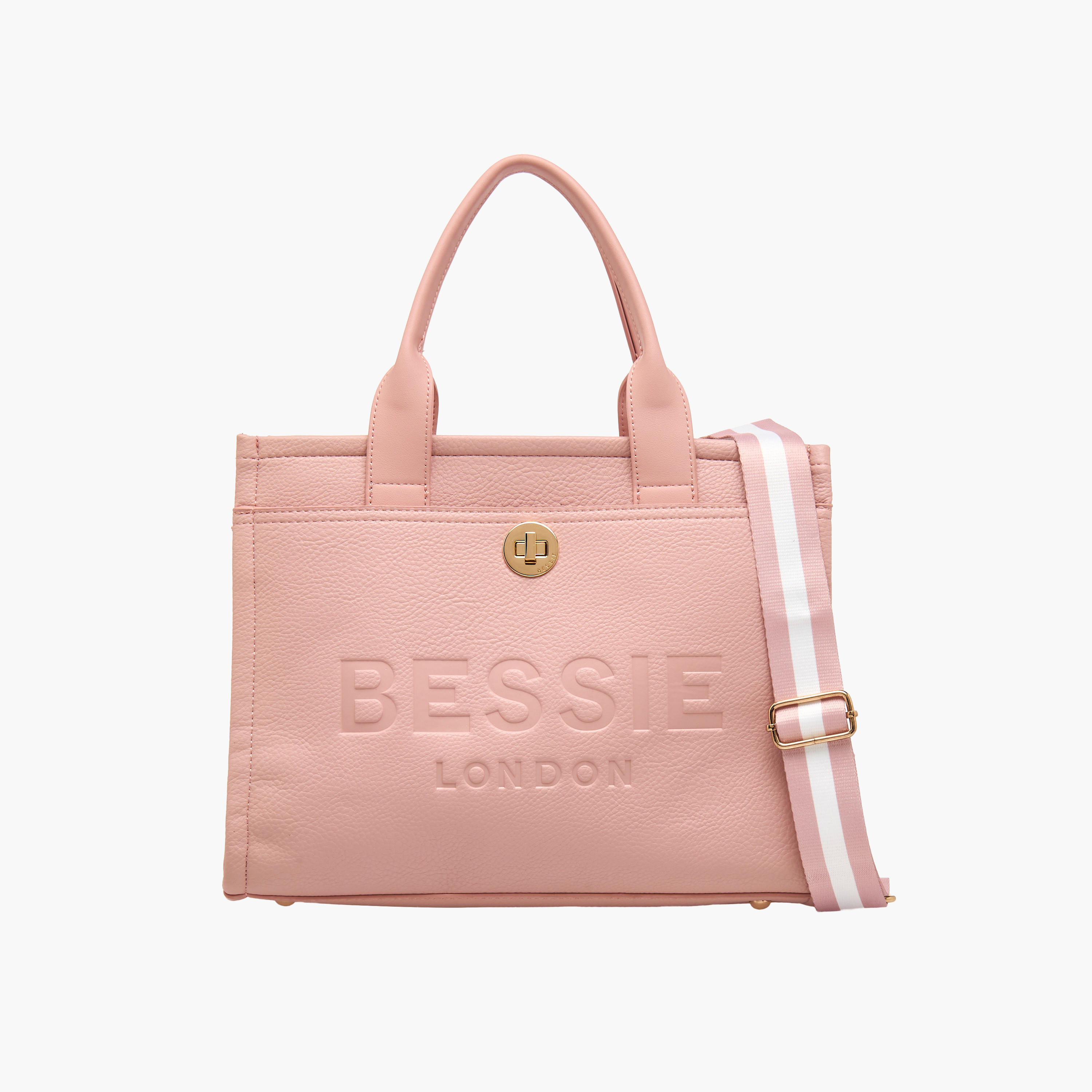 Bessie London Monogram Embossed Tote Bag with Detachable Strap-women-bagsandwallets-handbags-image-1