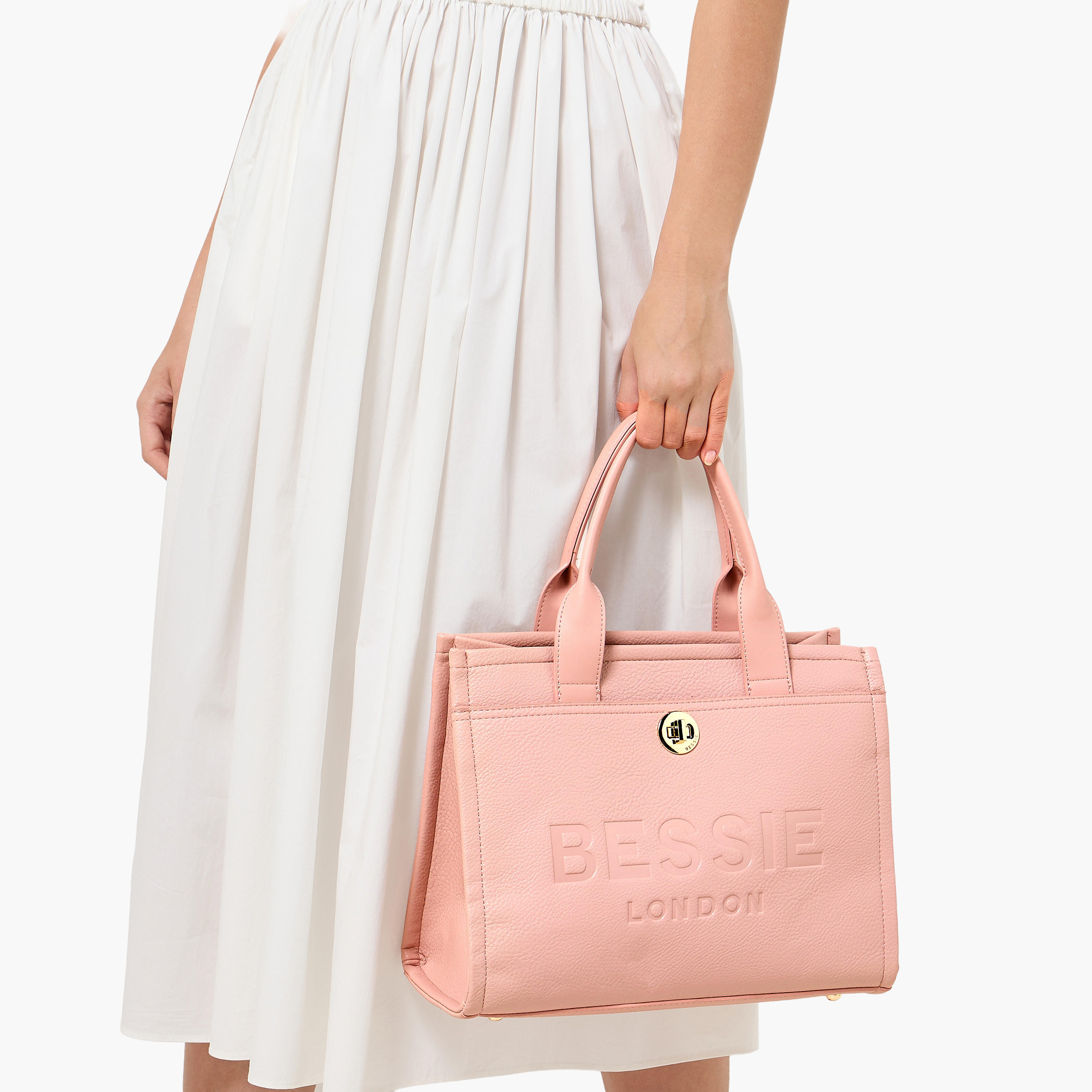 Bessie London Monogram Embossed Tote Bag with Detachable Strap-women-bagsandwallets-handbags-image-2
