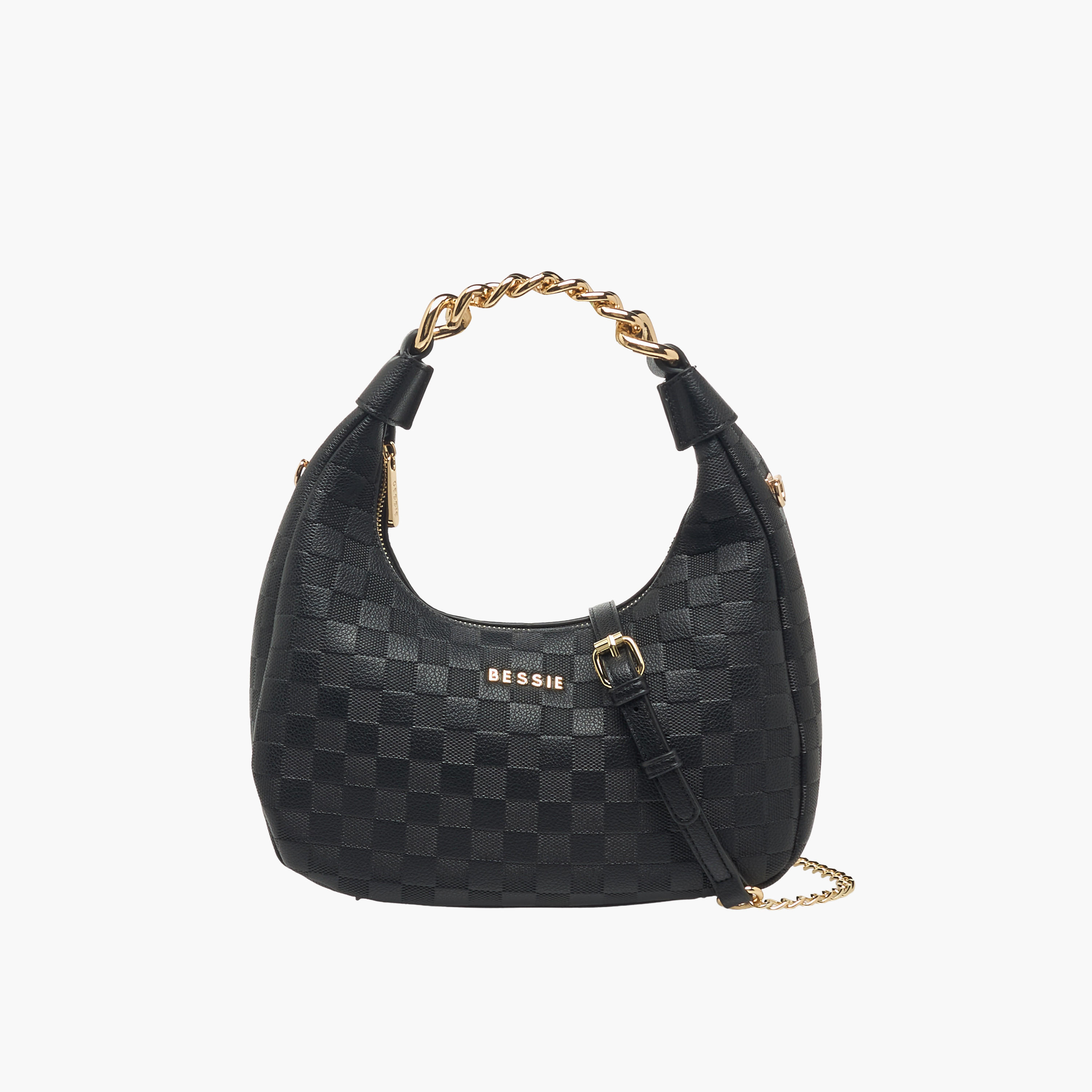 Bessie London Checked Hobo Bag with Detachable Strap-women-bagsandwallets-handbags-image-1