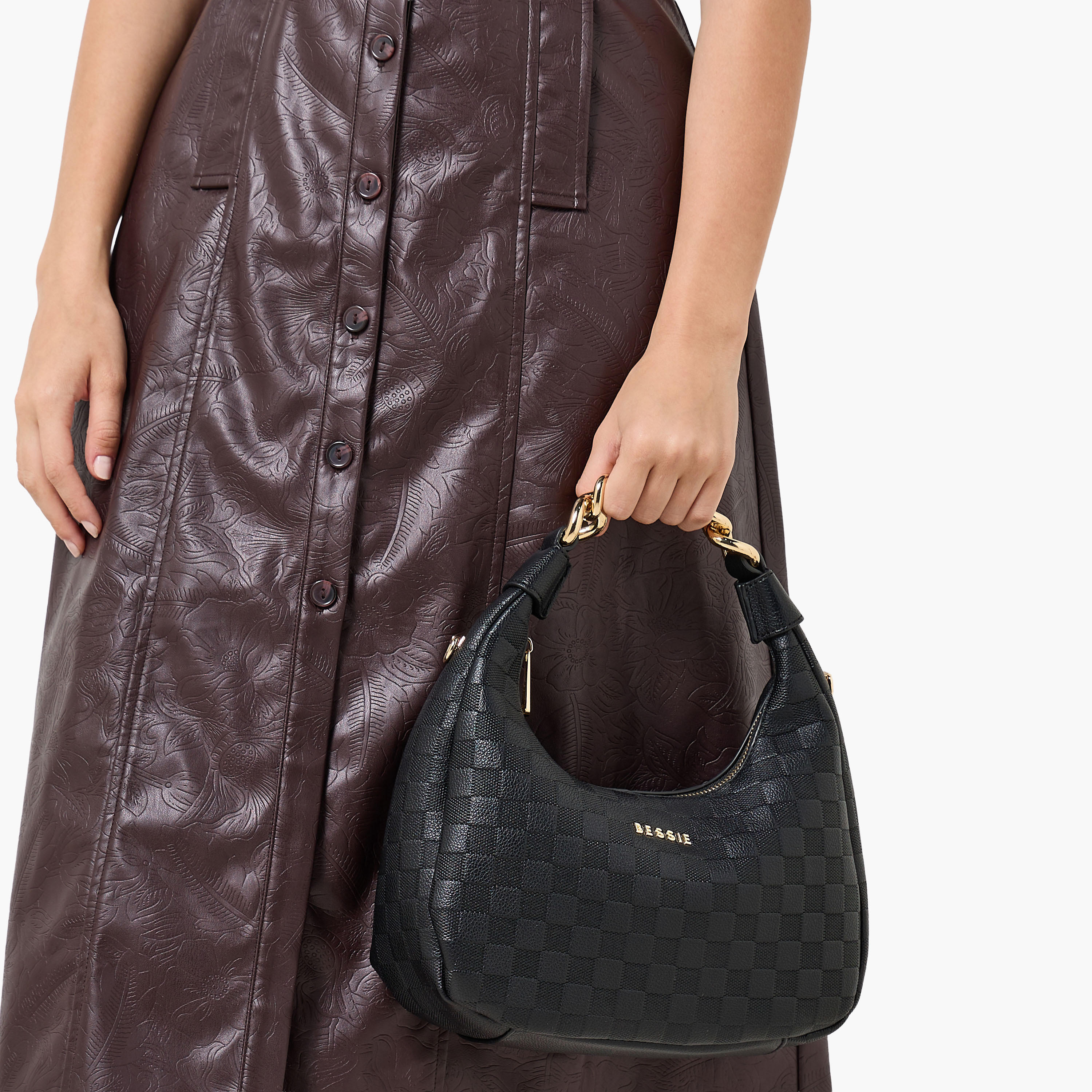 Bessie London Checked Hobo Bag with Detachable Strap-women-bagsandwallets-handbags-image-2
