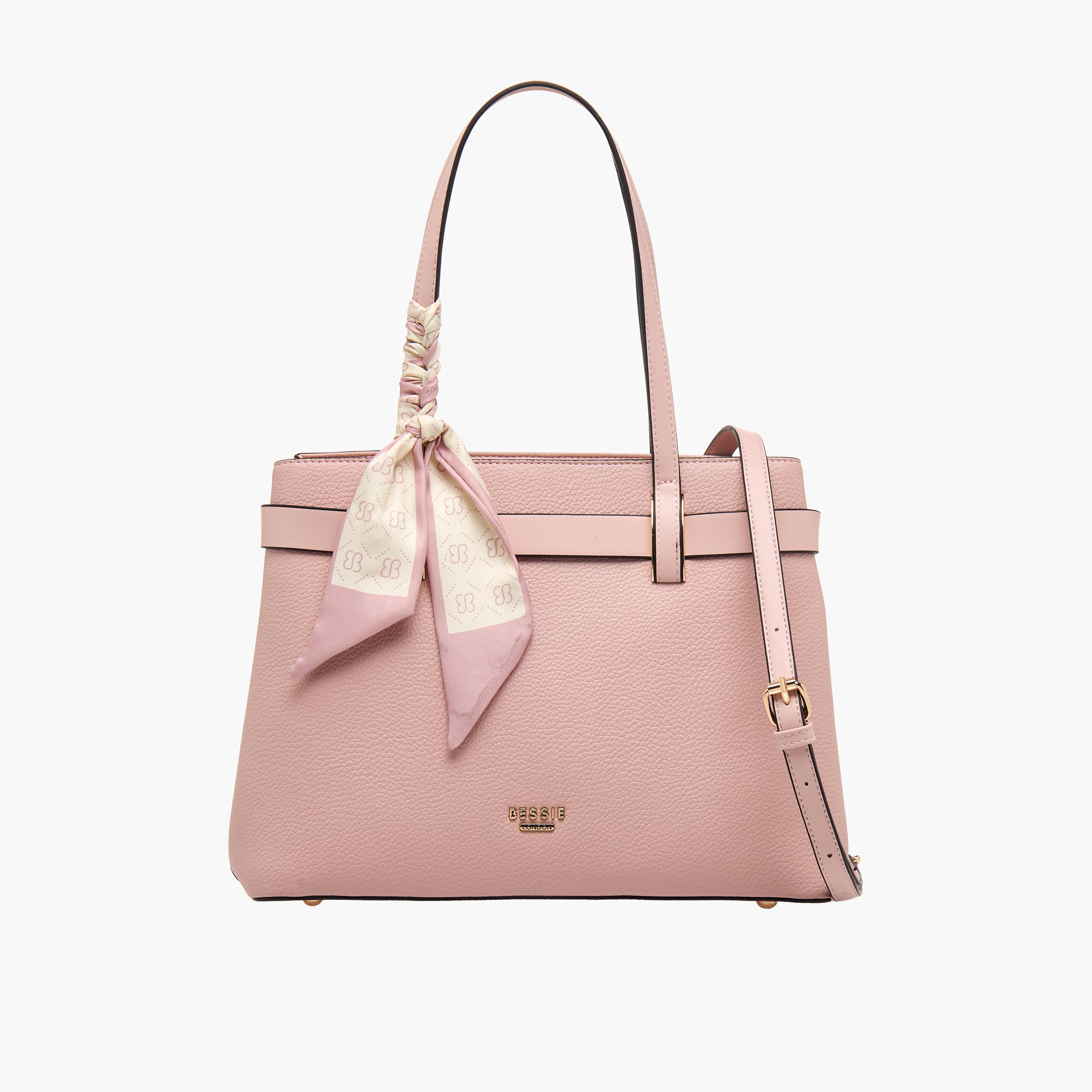 Bessie London Scraf Detail Tote Bag with Detachable Strap-women-bagsandwallets-handbags-image-1