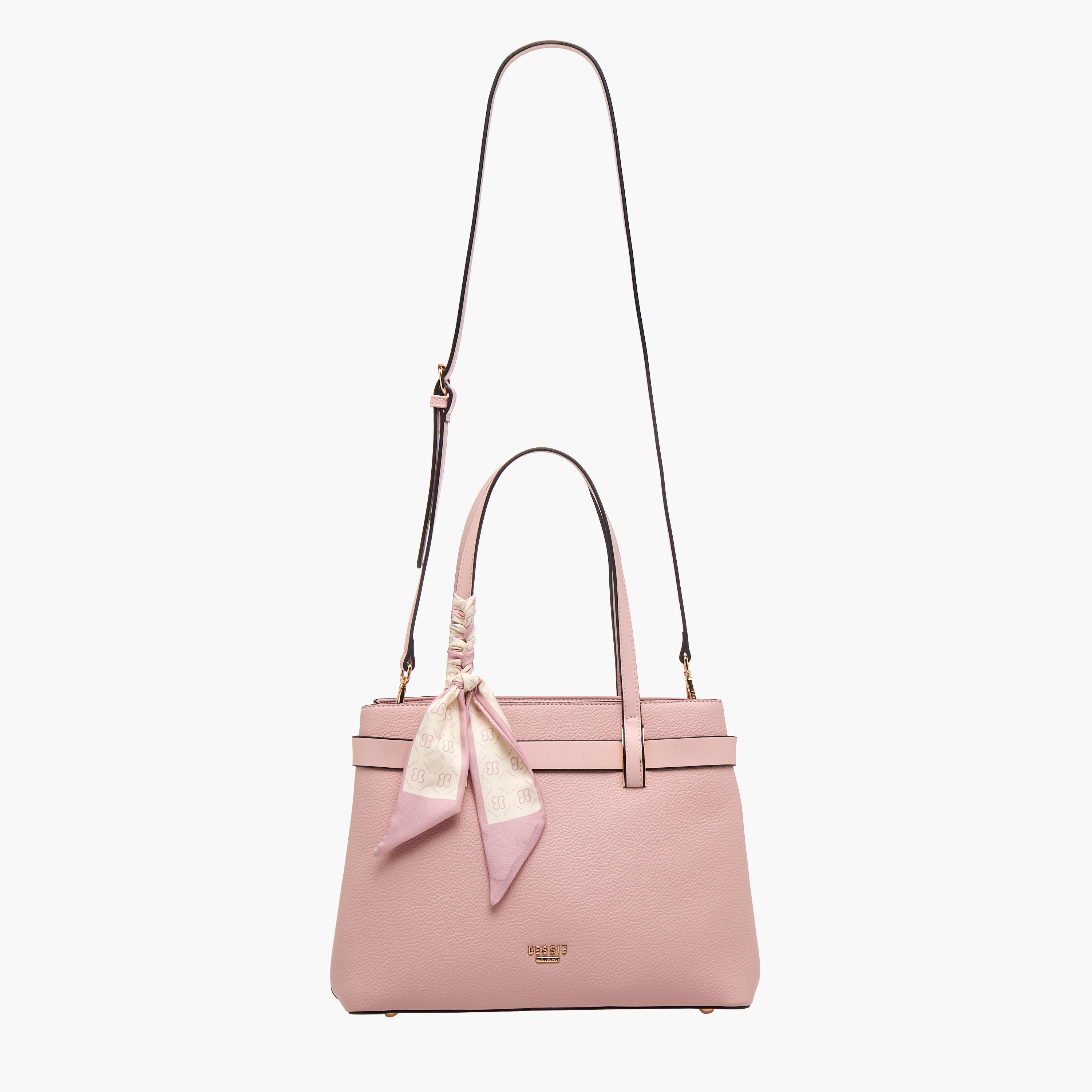 Bessie London Scraf Detail Tote Bag with Detachable Strap-women-bagsandwallets-handbags-image-3