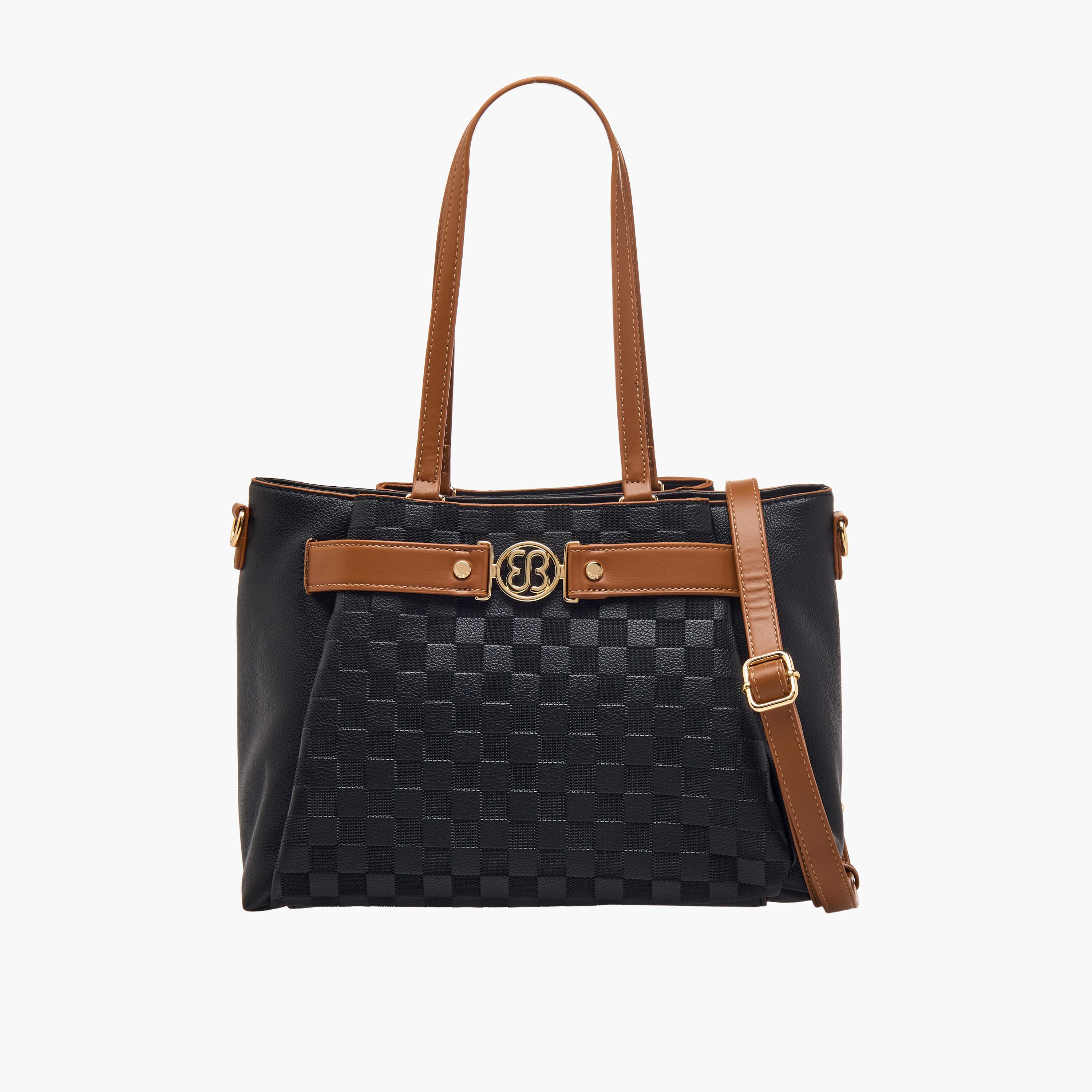 Bessie London Checked Tote Bag with Detachable Strap-women-bagsandwallets-handbags-image-1